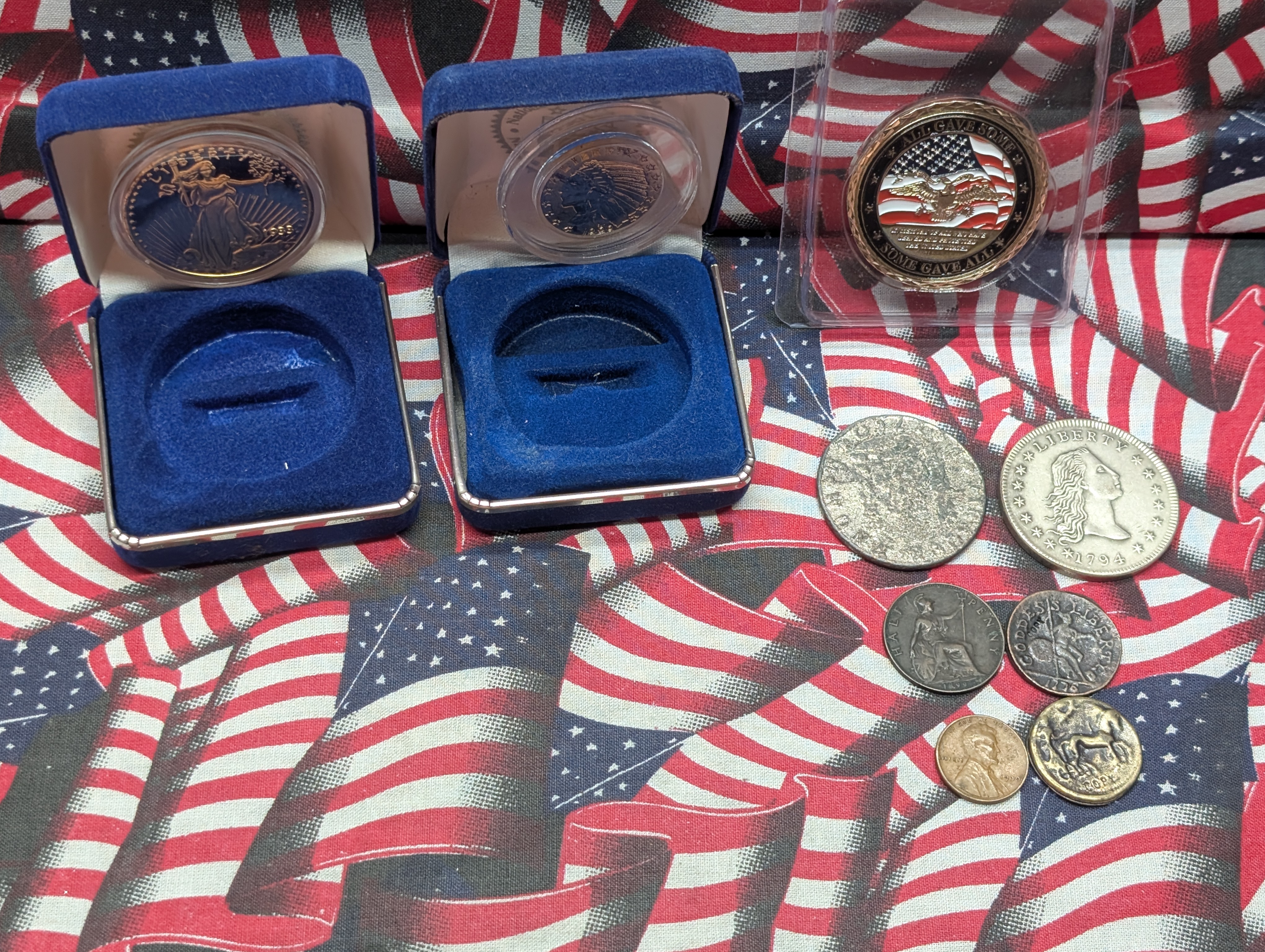 Tokens & Coins Including Copy Gold Coins & Wheat Cent