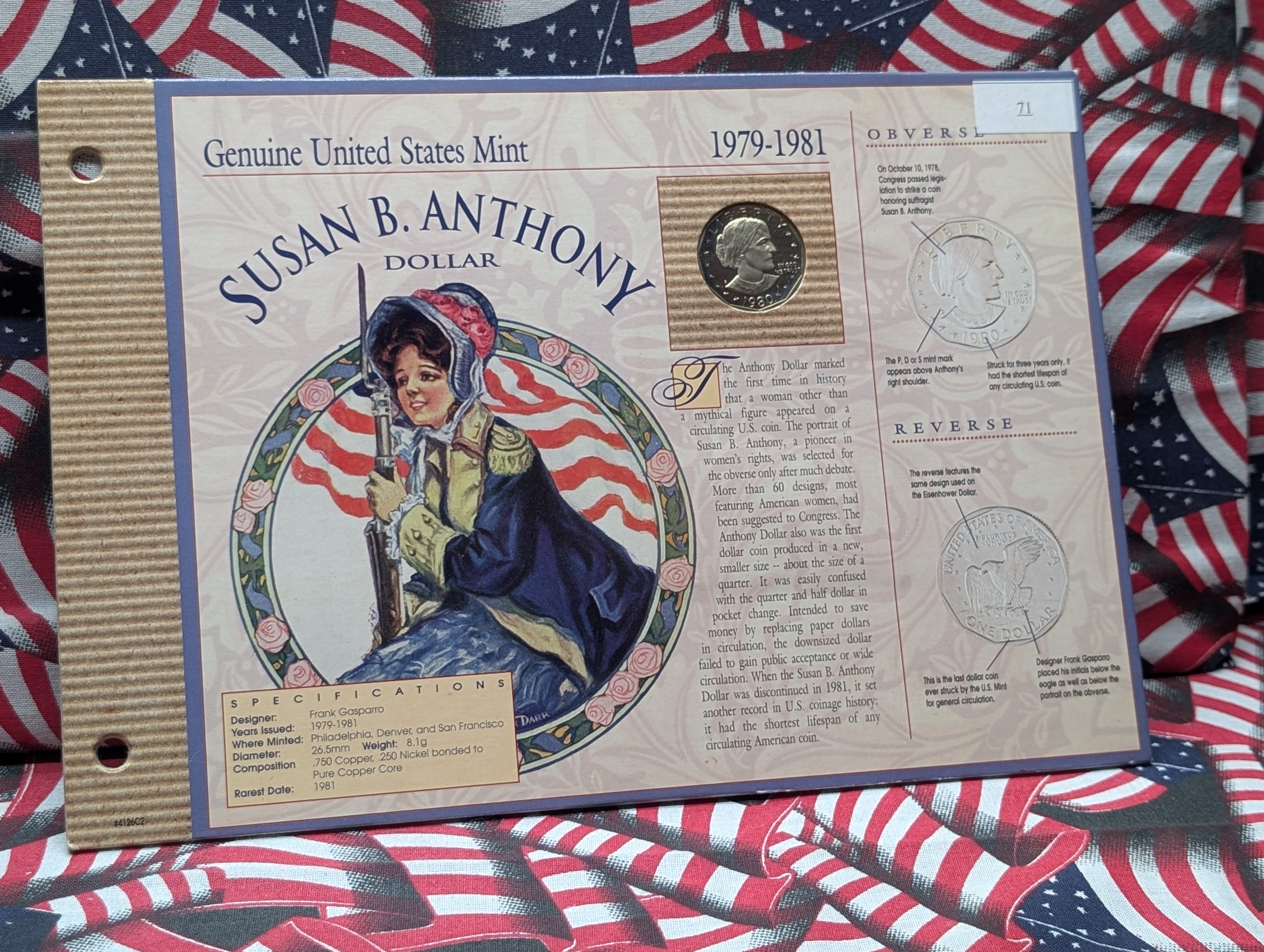 1980-S Susan B. Anthony Dollar - 1979-1981 Obverse & Reverse with COA
