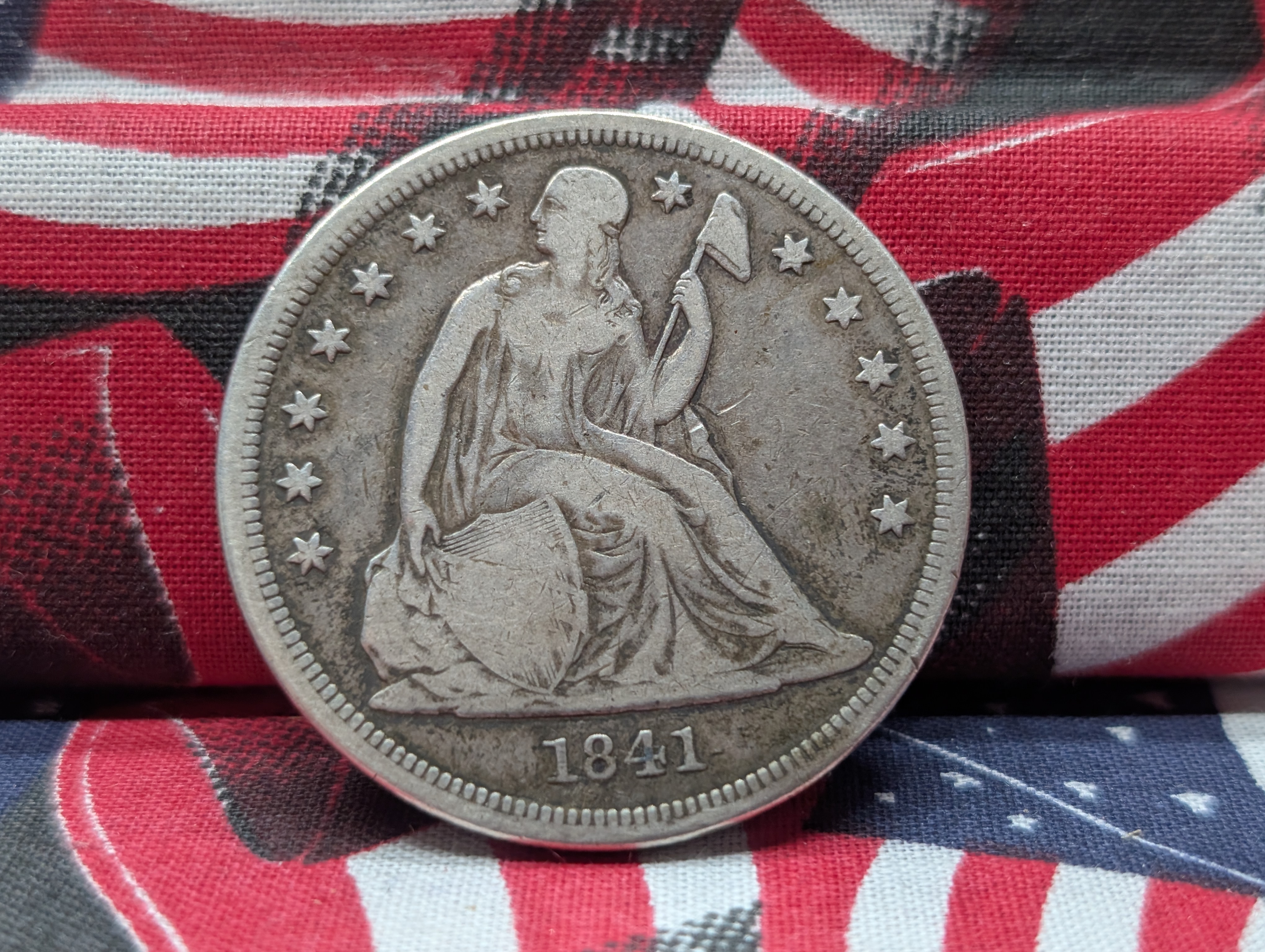 1841 Seated Liberty 90% Silver Dollar - F/VF Condition