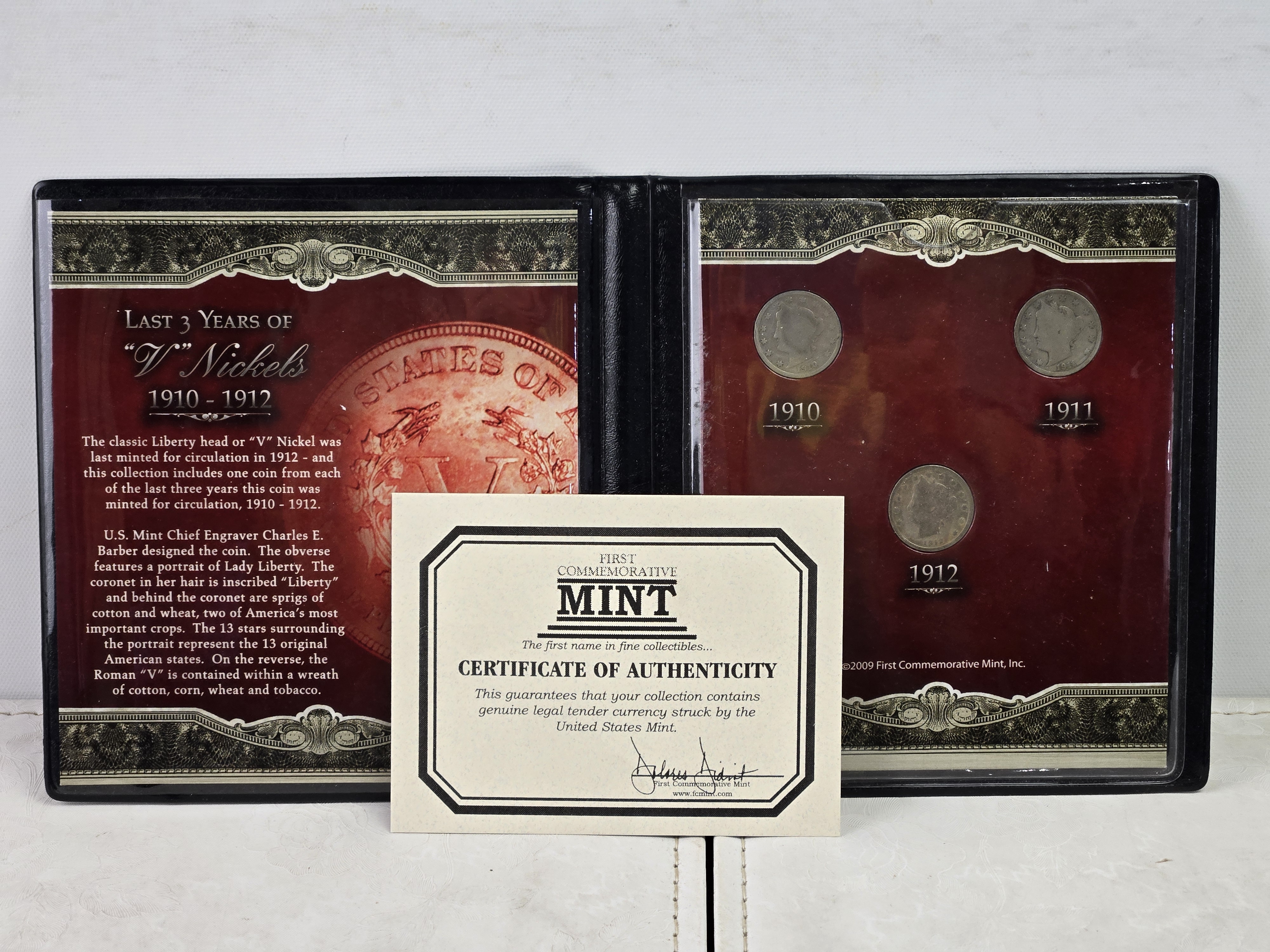 First Commemorative Proof Mint, Last 3 Years of V Nickels 1910-1912 Set