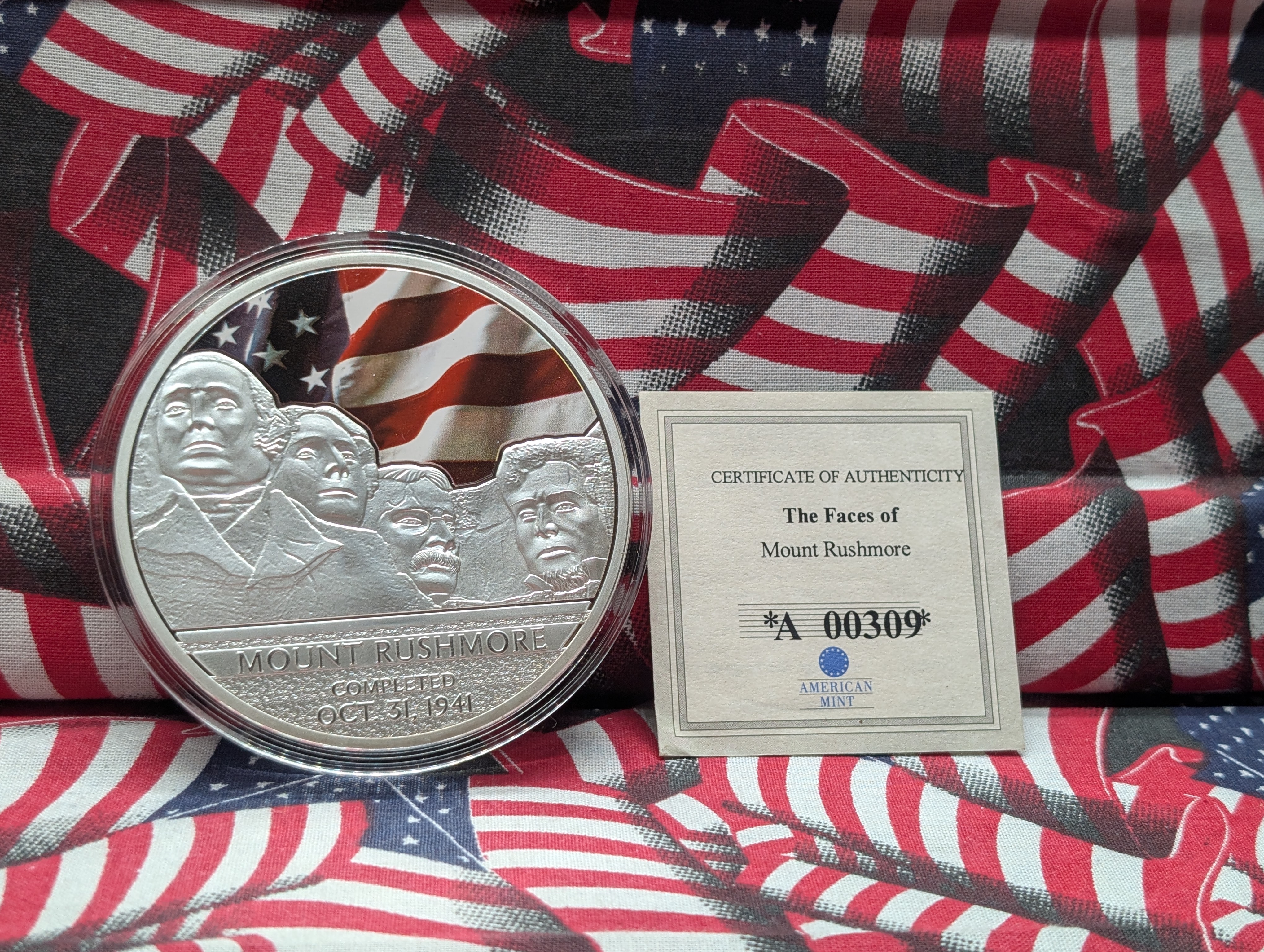 The Faces of Mount Rushmore Medallion Completed Oct. 31, 1941 Proof - Includes Certificate of Authenticity *A 00309*