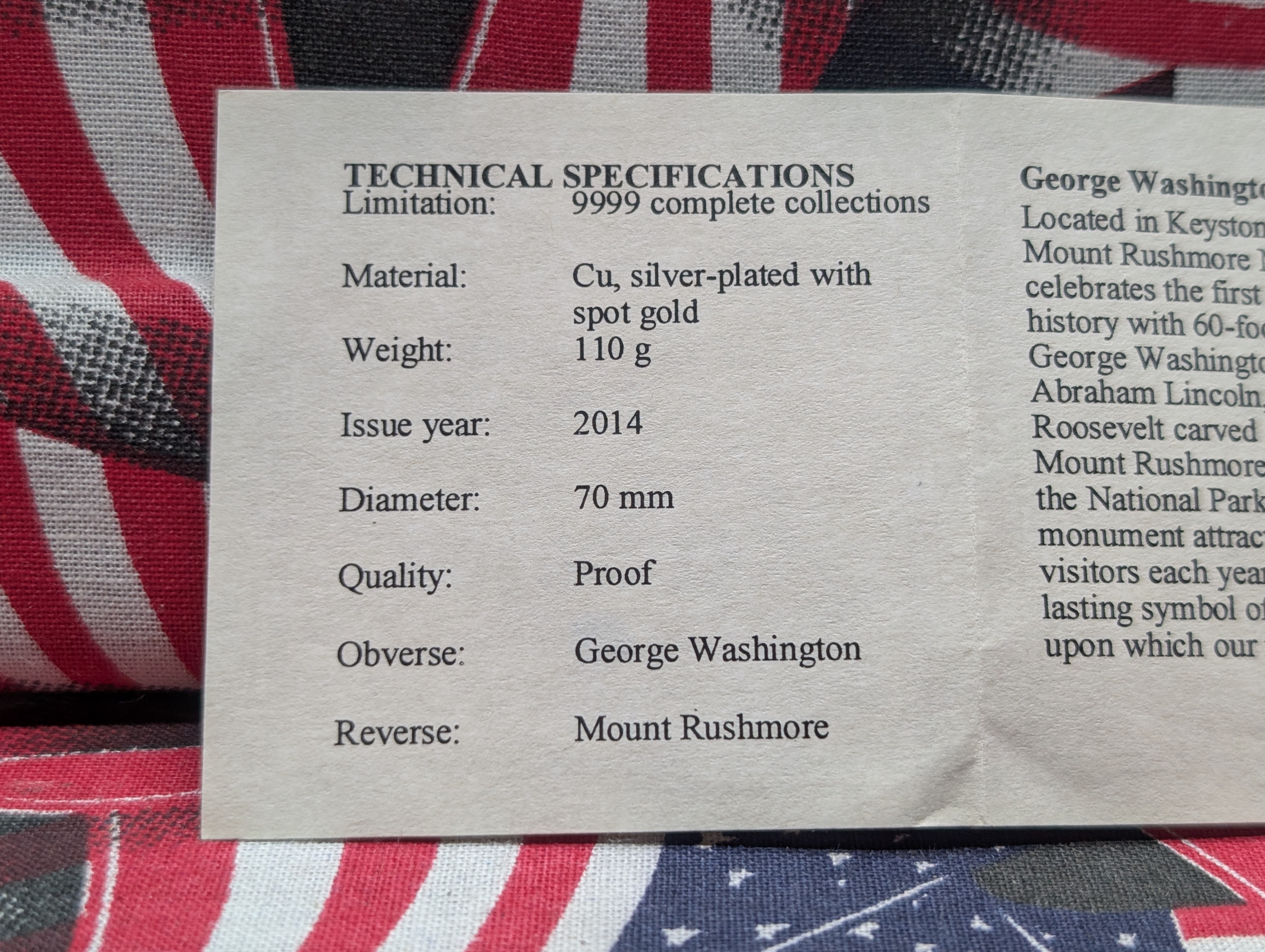 The Faces of Mount Rushmore Medallion Completed Oct. 31, 1941 Proof - Includes Certificate of Authenticity *A 00309*