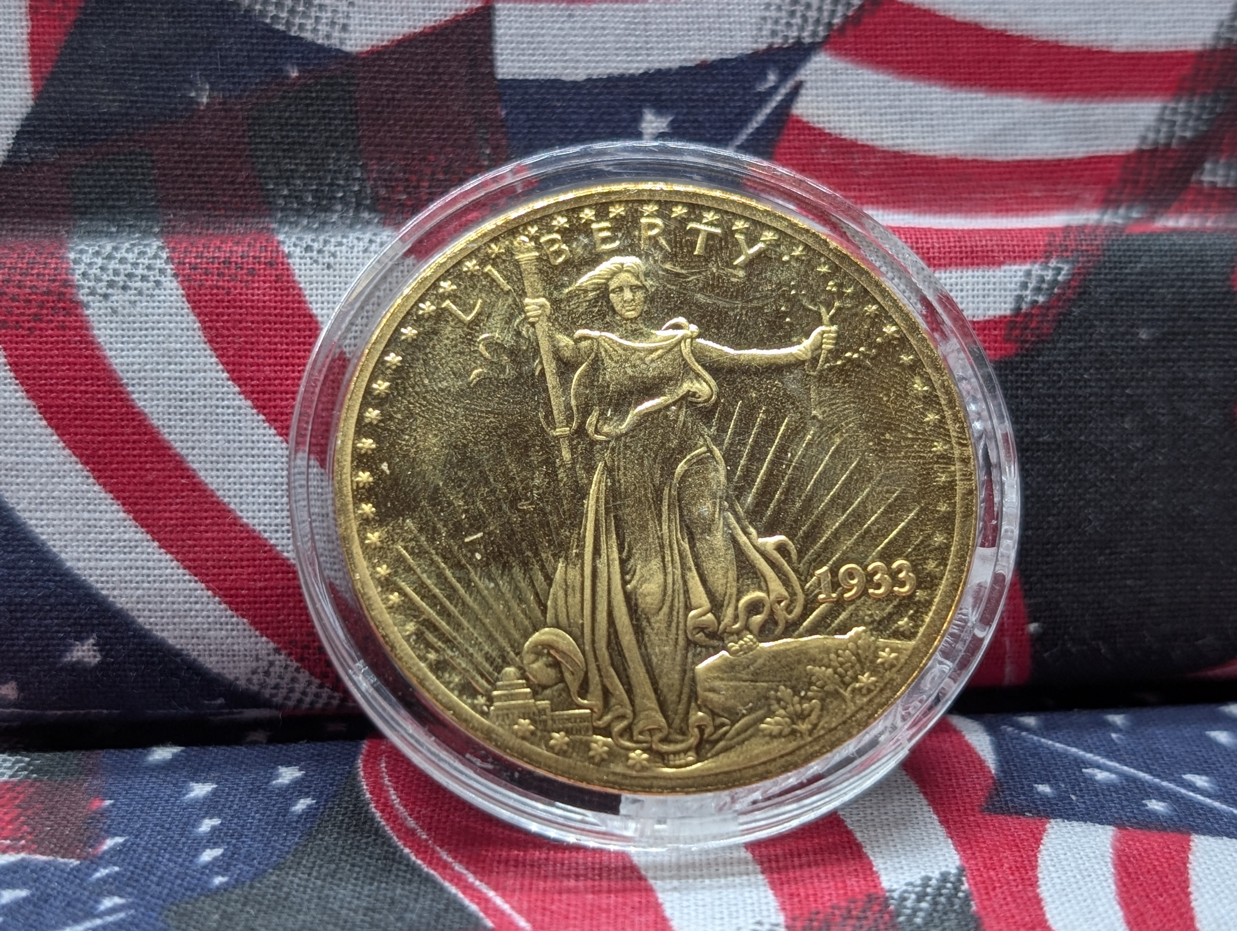 (5) Assorted Coins & Tokens - Including 24kt Gold Plated Eagle & Coin in Bezel