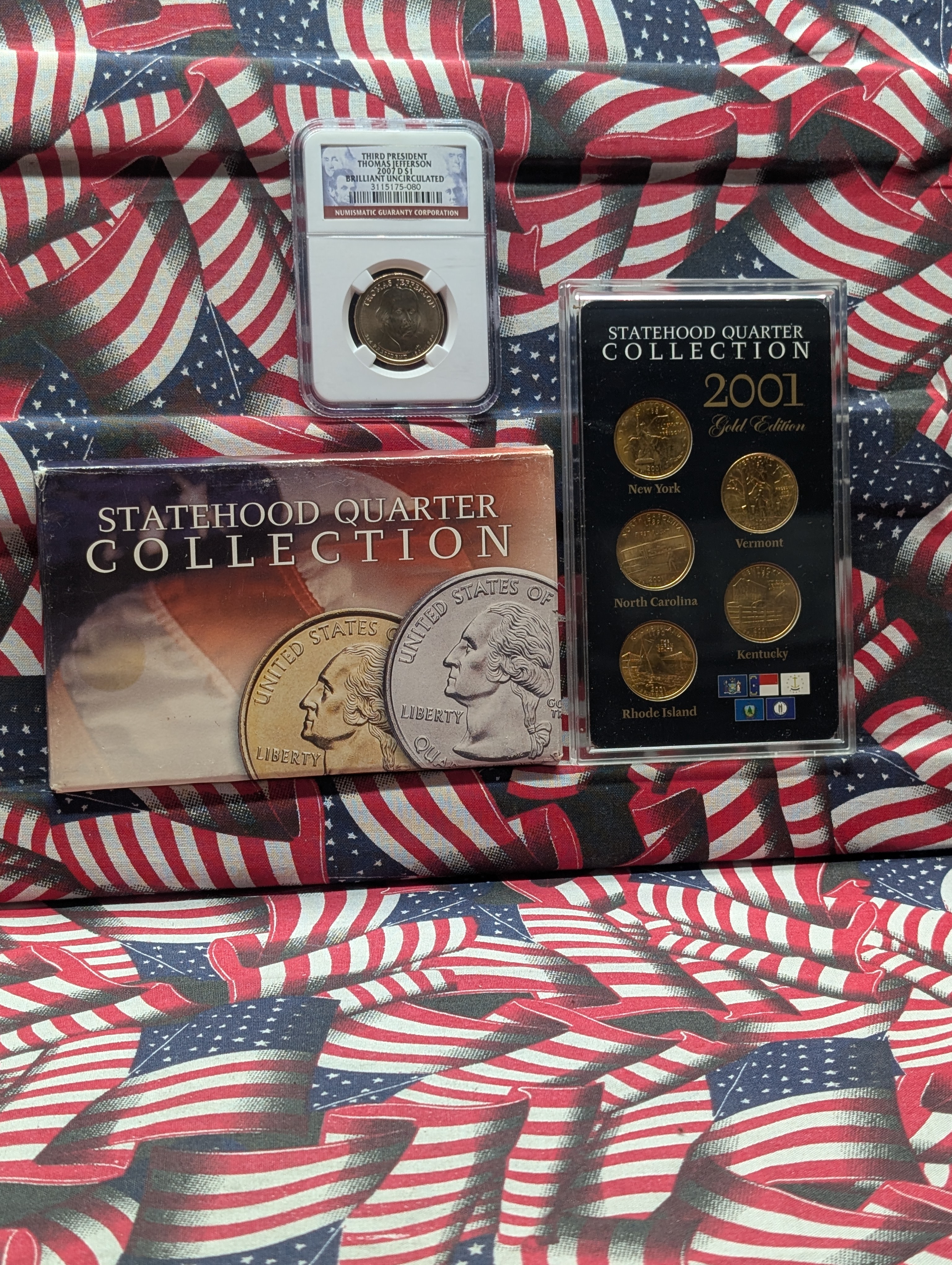 2001-P Statehood Quarter Gold Edition Collection Set & 2007-D Thomas Jefferson Presidential Dollar NGC Brilliant Uncirculated