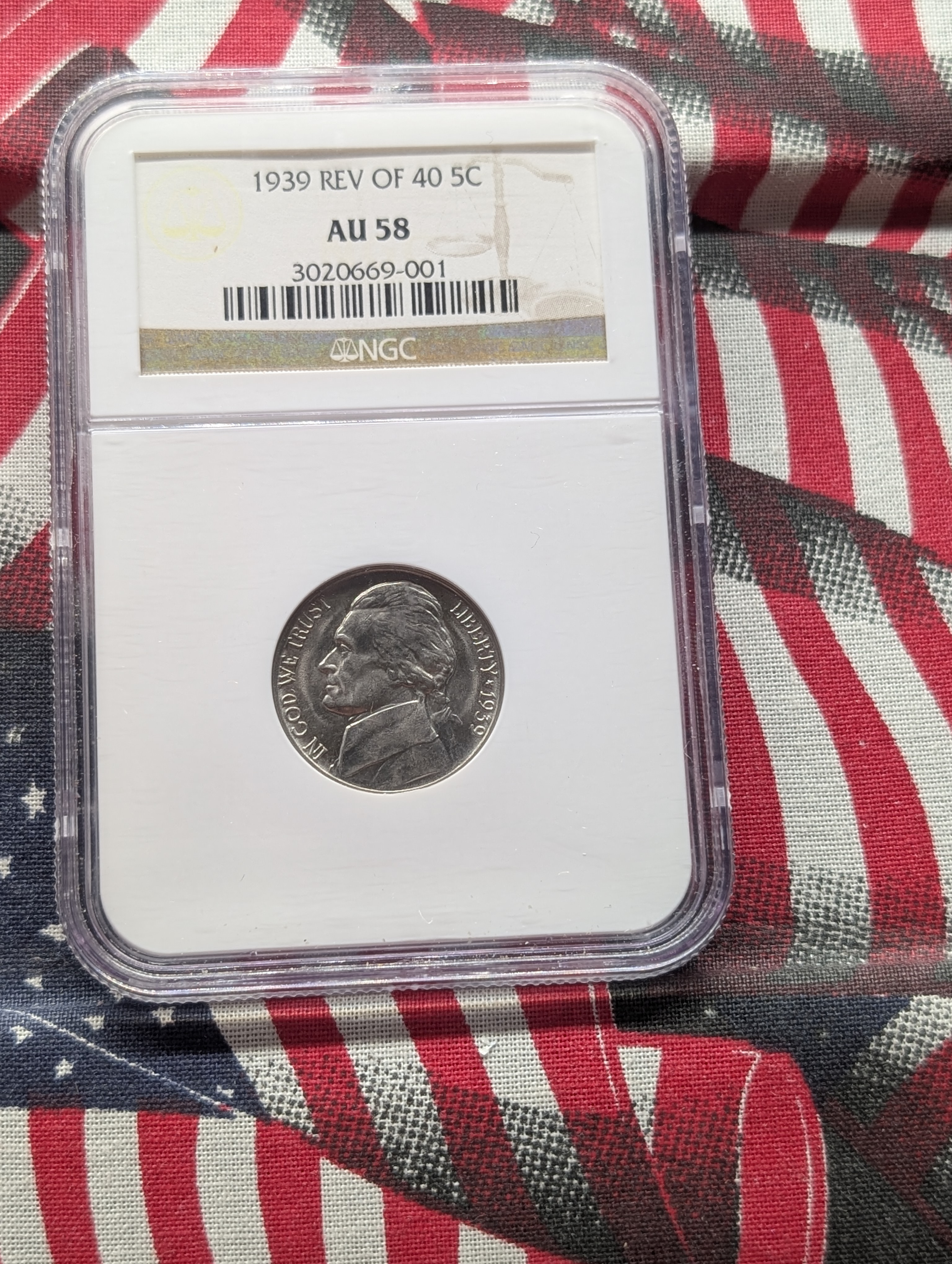 1939-P Rev of 40 Jefferson Nickel NGC AU 58