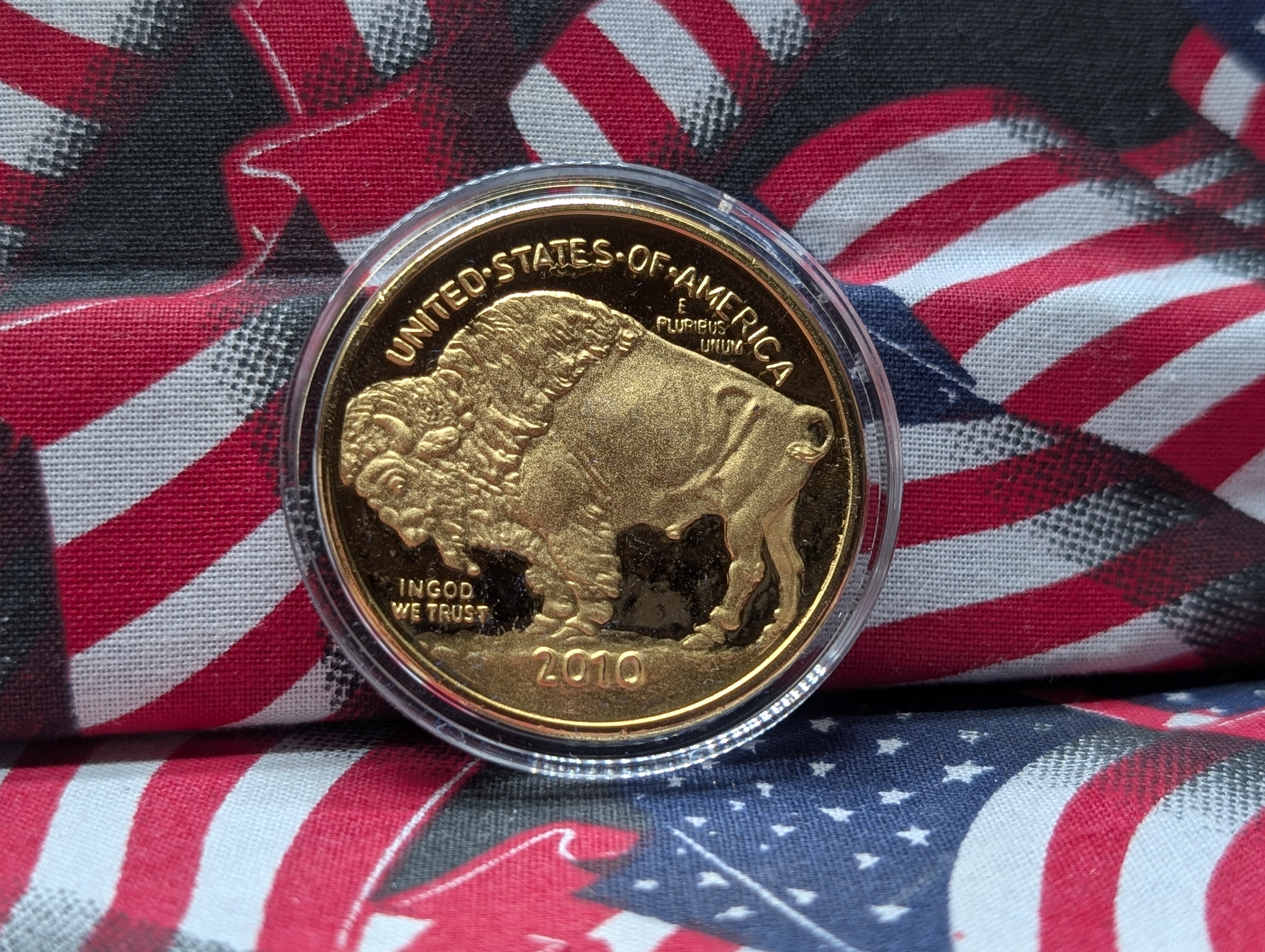 Sterling Miniature United States Currency, Gold Plated Copper Buffalo Coin - Plus 3 Other Coins/Medals