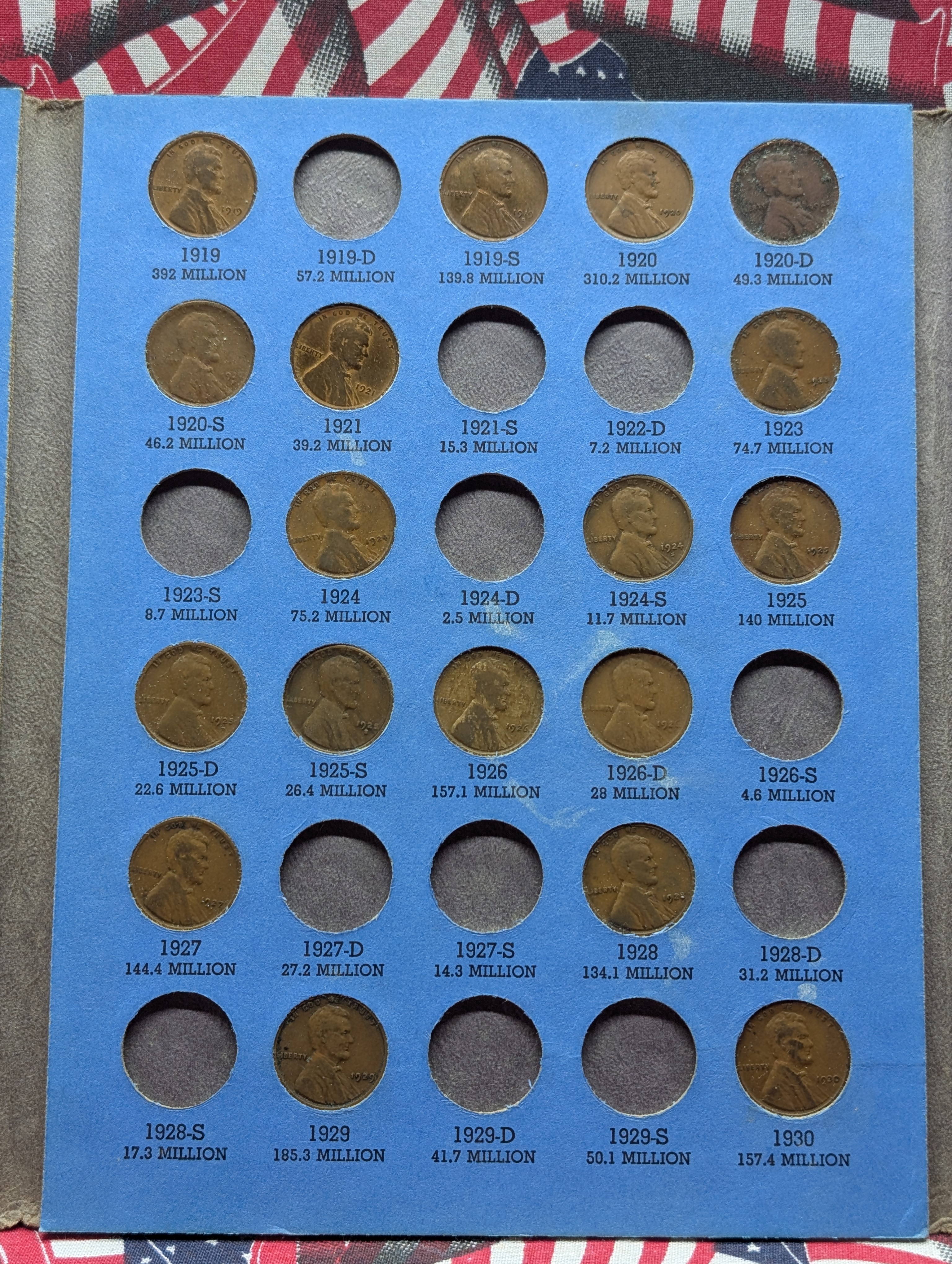 Partial Lincoln Head Wheat Cent Book Collection 1909-1940, 51 Coins