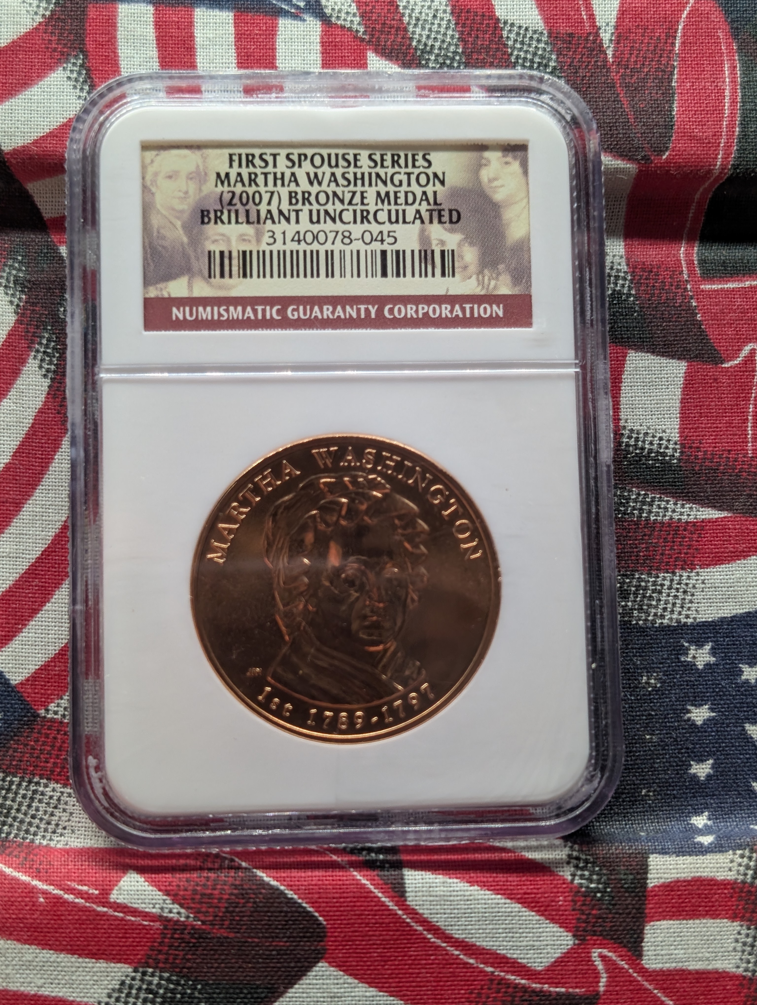 Martha Washington Bronze Medal, 1975-D Penny, 2 Bicentennial Medals, 6 Coins and Medals