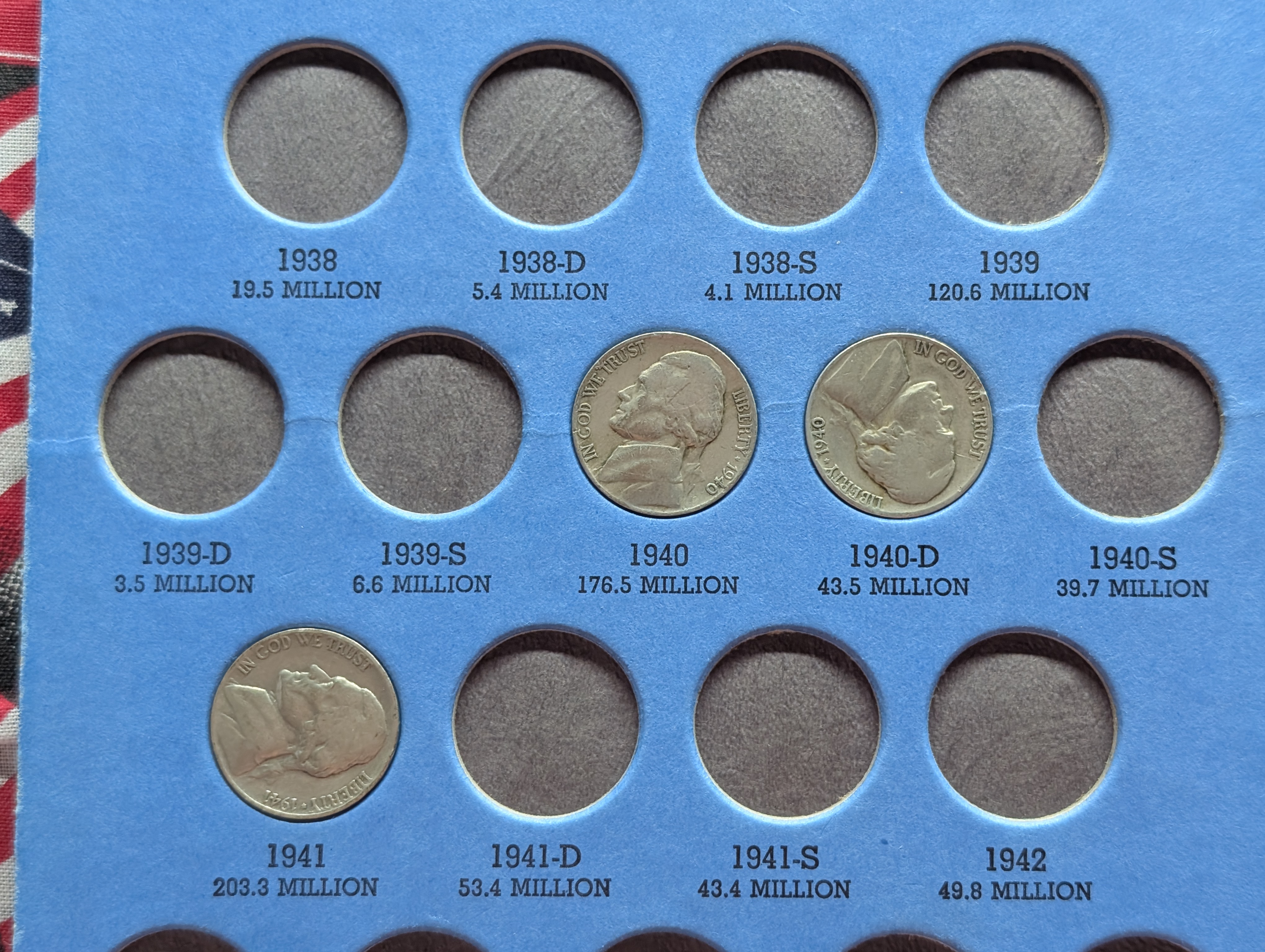 Partial Jefferson Nickel Collection 1938-1961 Book, 18 Coins