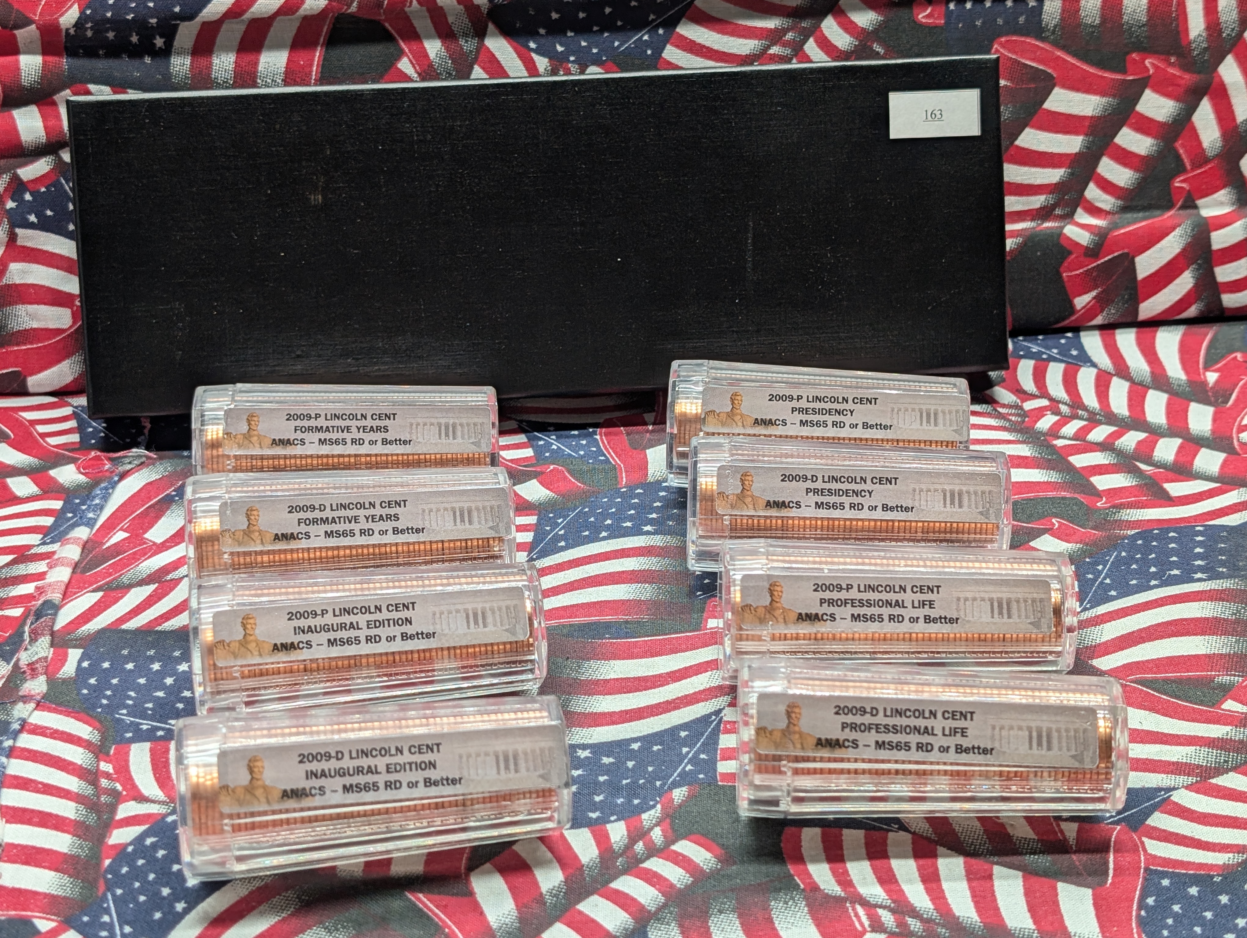 8 Rolls of 2009-P&D Commemorative Lincoln Cents, Each Design, ANACS MS65 RD or Better