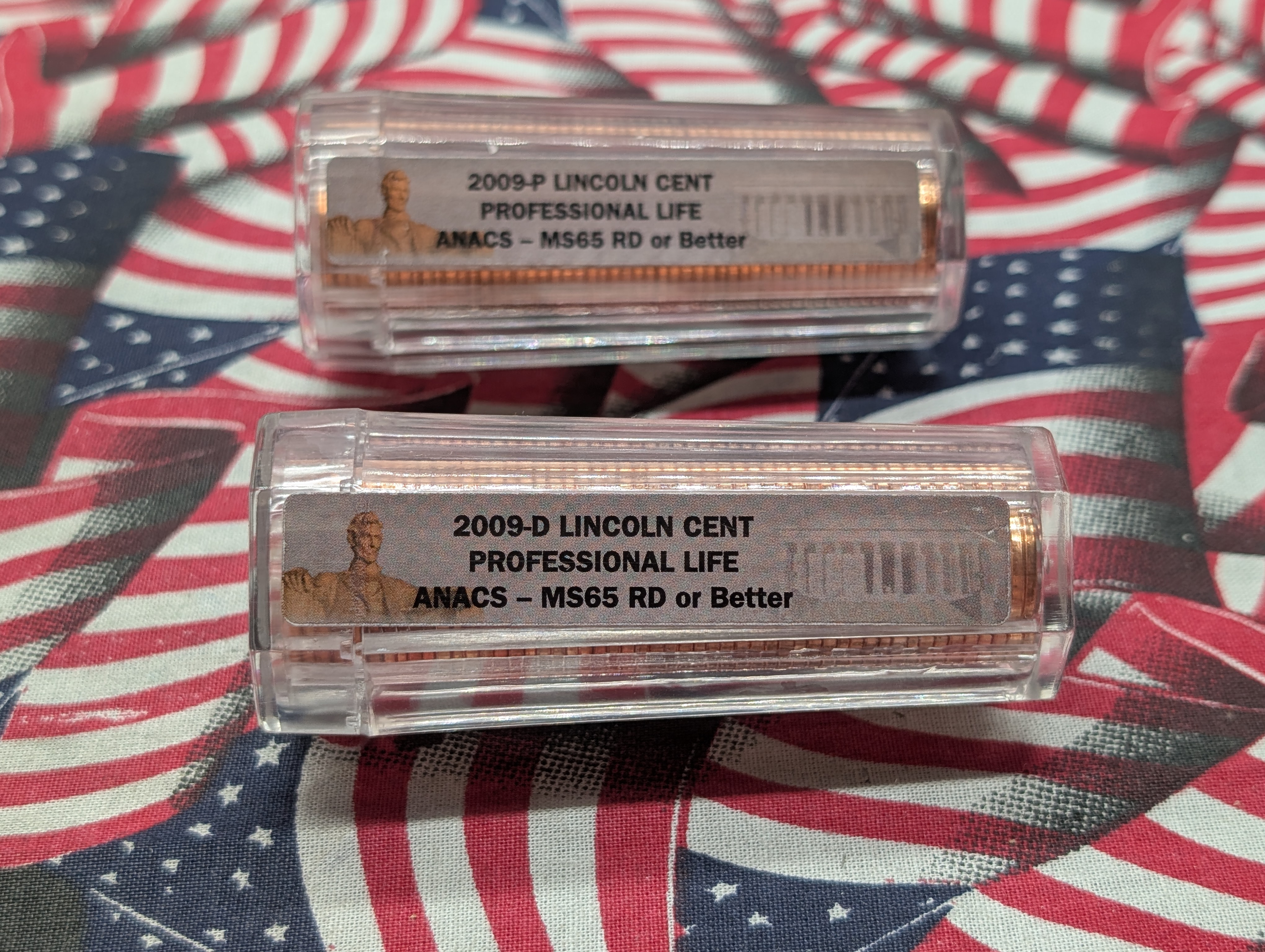 8 Rolls of 2009-P&D Commemorative Lincoln Cents, Each Design, ANACS MS65 RD or Better