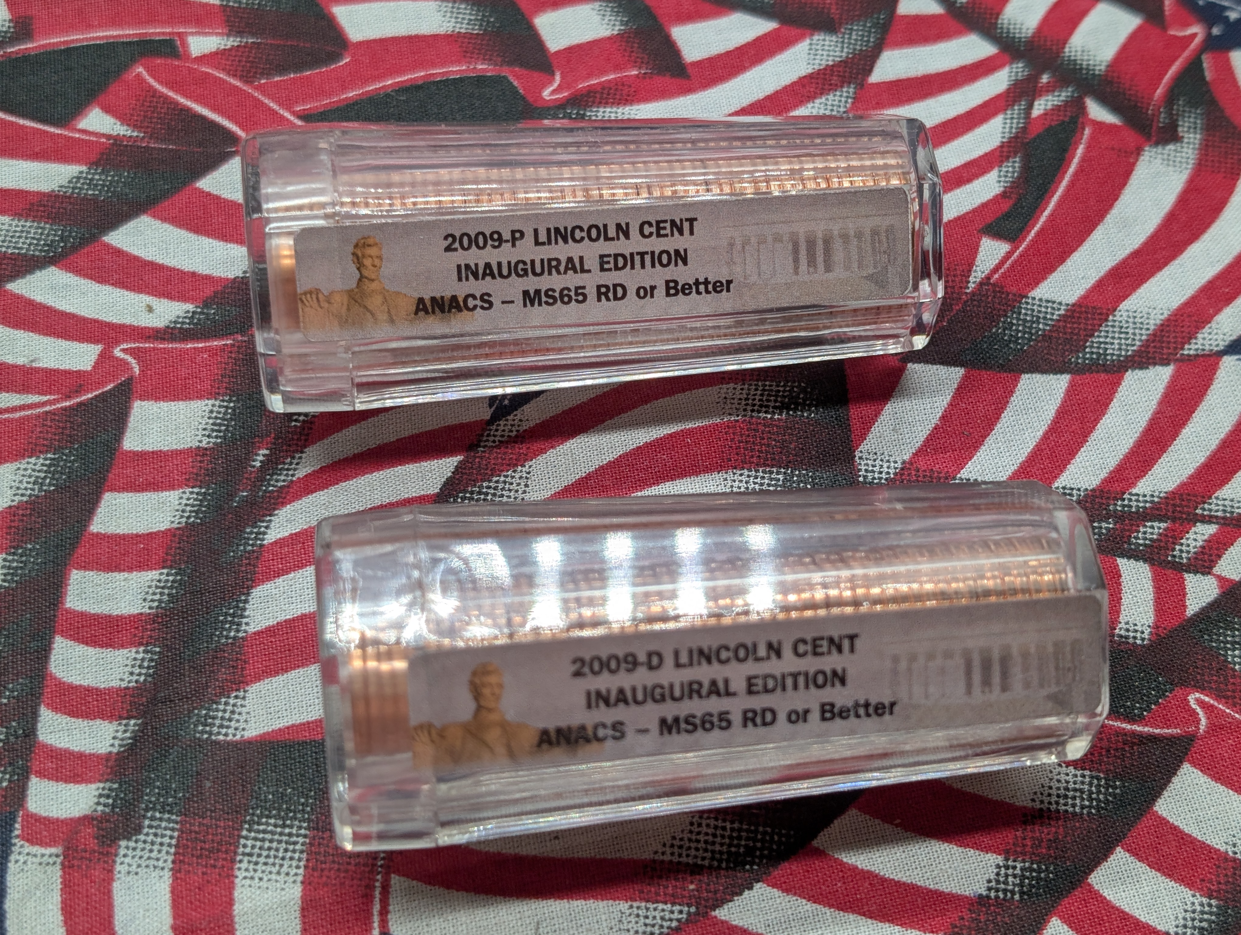 8 Rolls of 2009-P&D Commemorative Lincoln Cents, Each Design, ANACS MS65 RD or Better