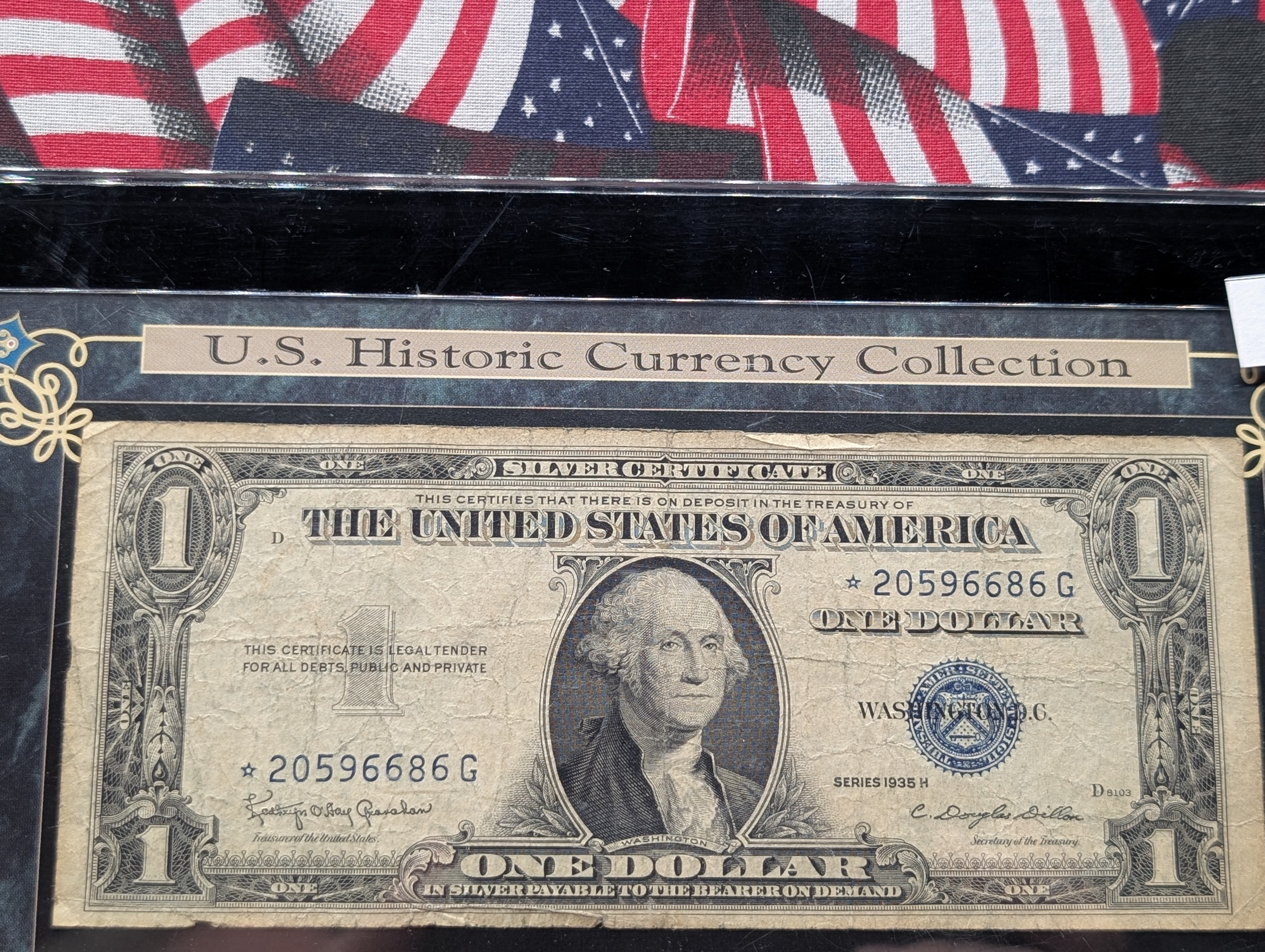 U.S. Historic Currency Collection, 1935 H Series Star Note $1 Silver Cert, 1995 Series $2 Note, & 1953 A Series $2 Red Seal Note