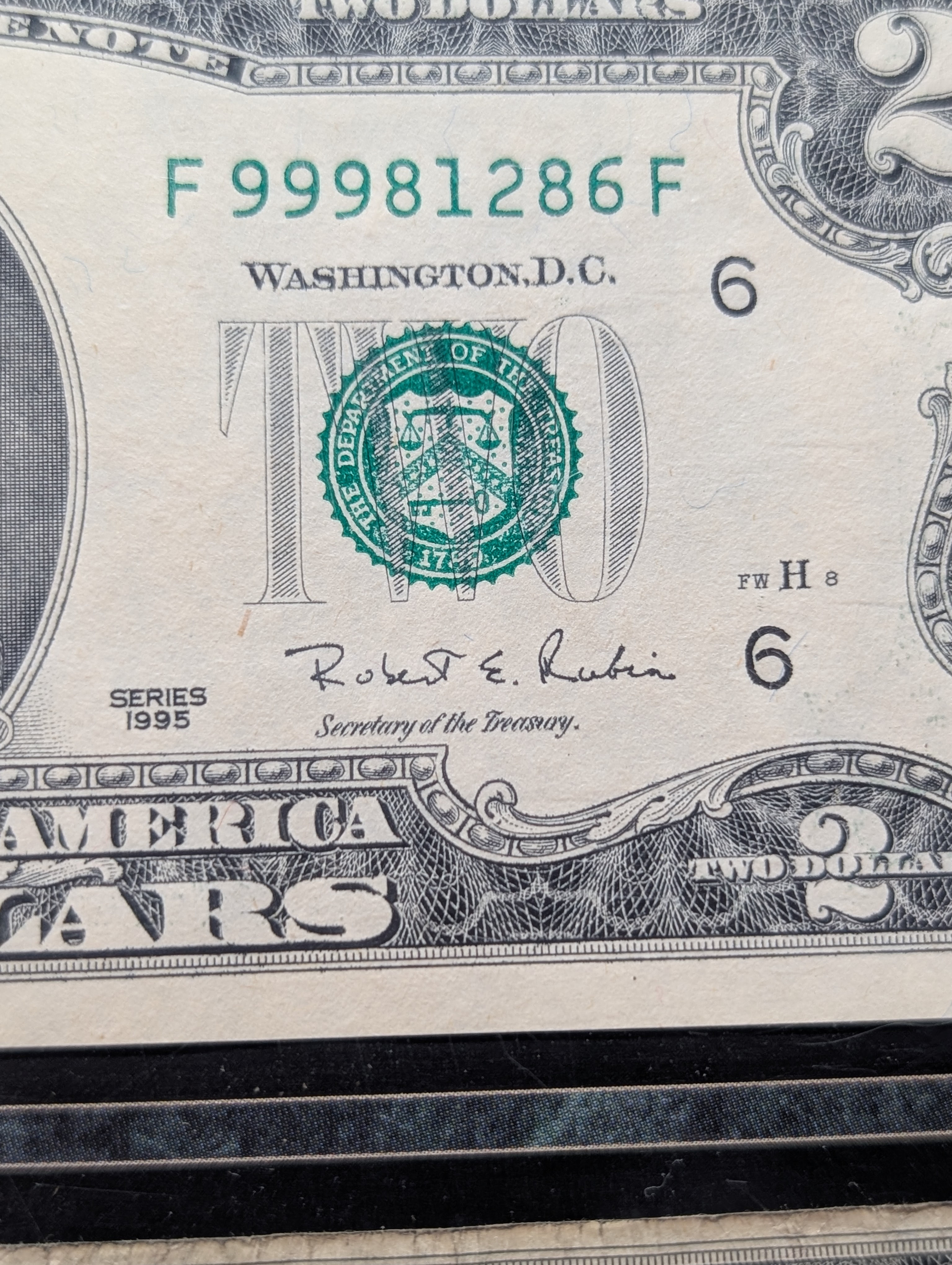 U.S. Historic Currency Collection, 1935 H Series Star Note $1 Silver Cert, 1995 Series $2 Note, & 1953 A Series $2 Red Seal Note