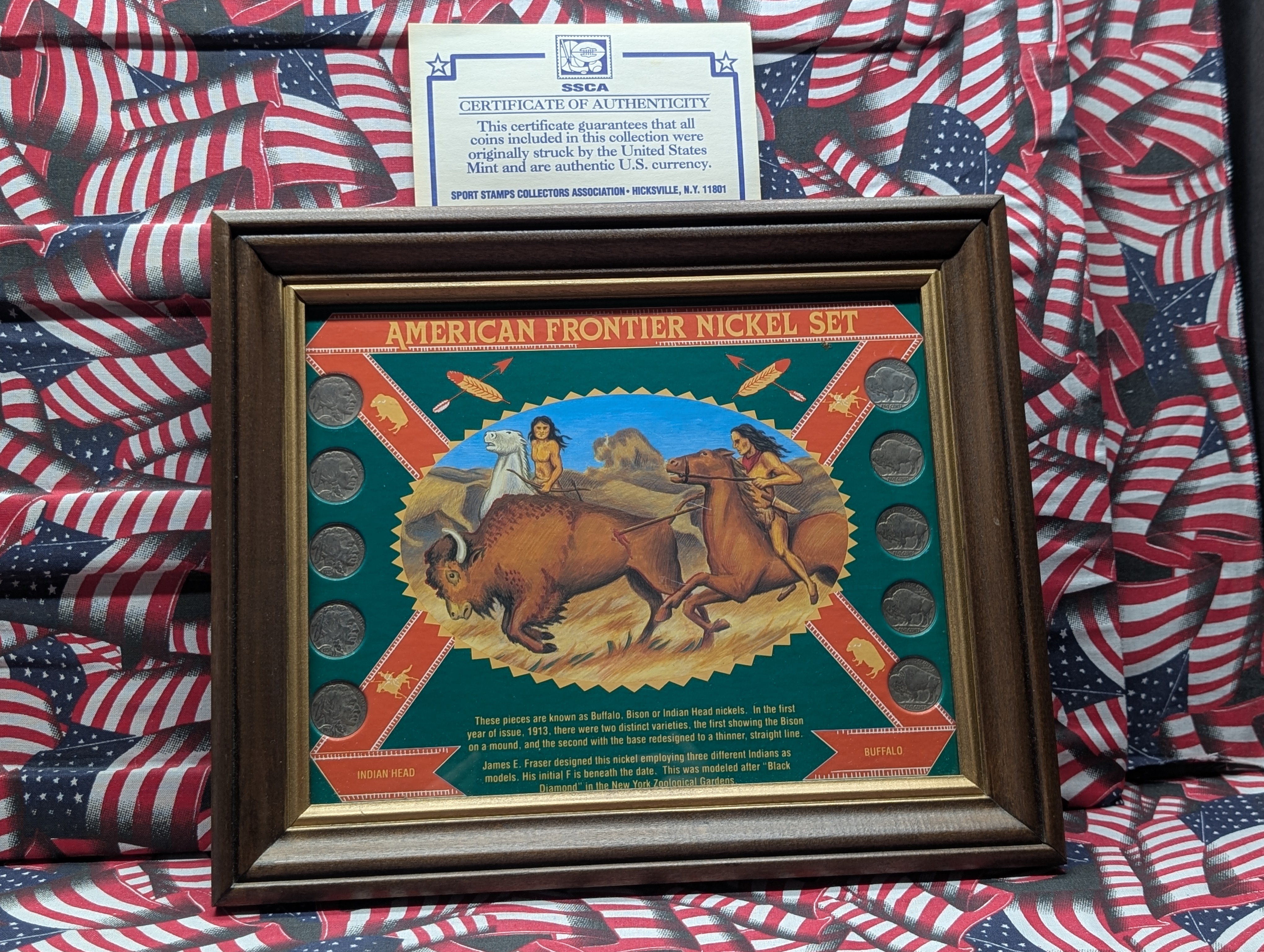 American Frontier Nickel Set - 10 Coin Indian Head Buffalo Nickel Collection, Framed
