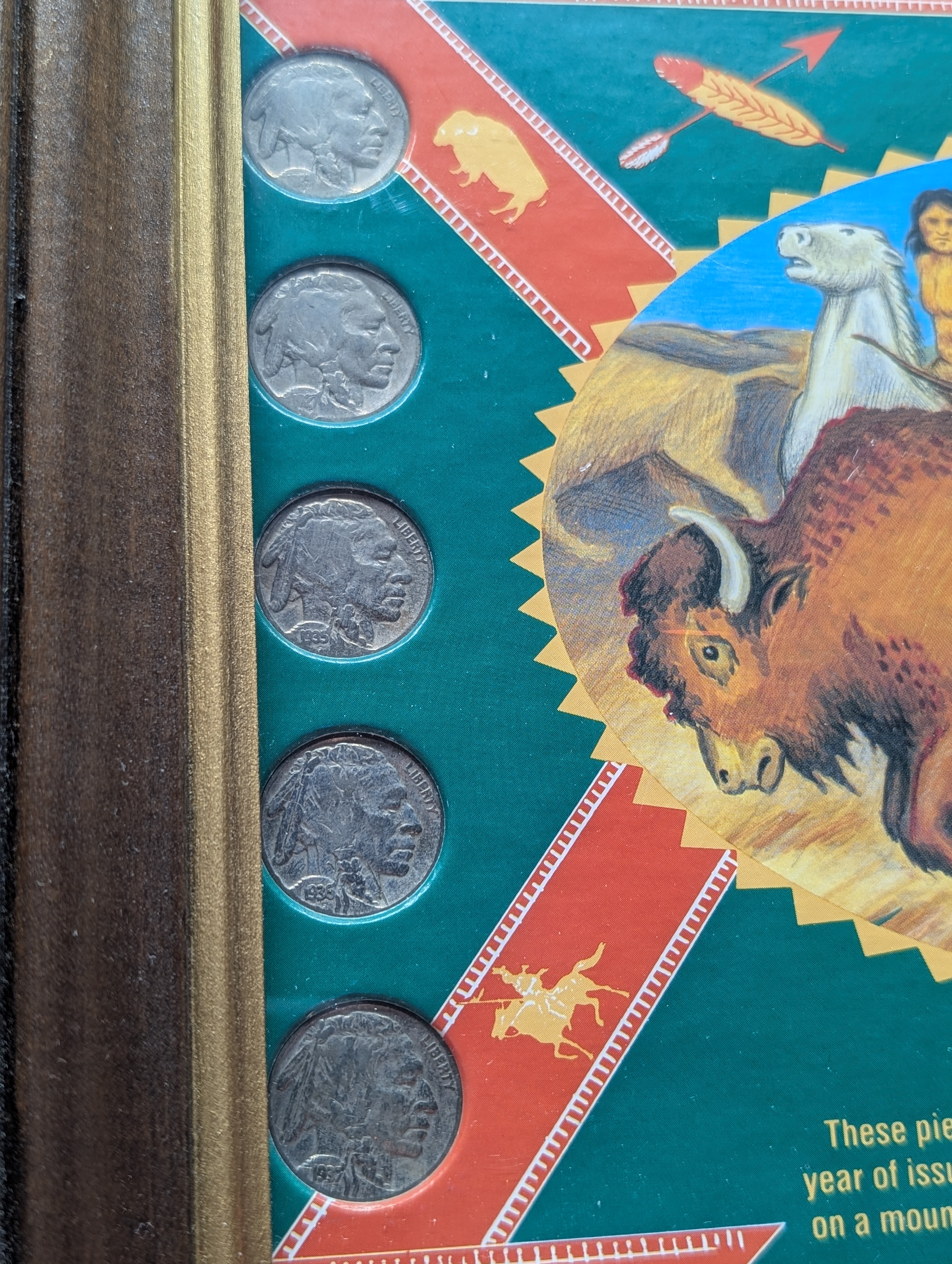 American Frontier Nickel Set - 10 Coin Indian Head Buffalo Nickel Collection, Framed
