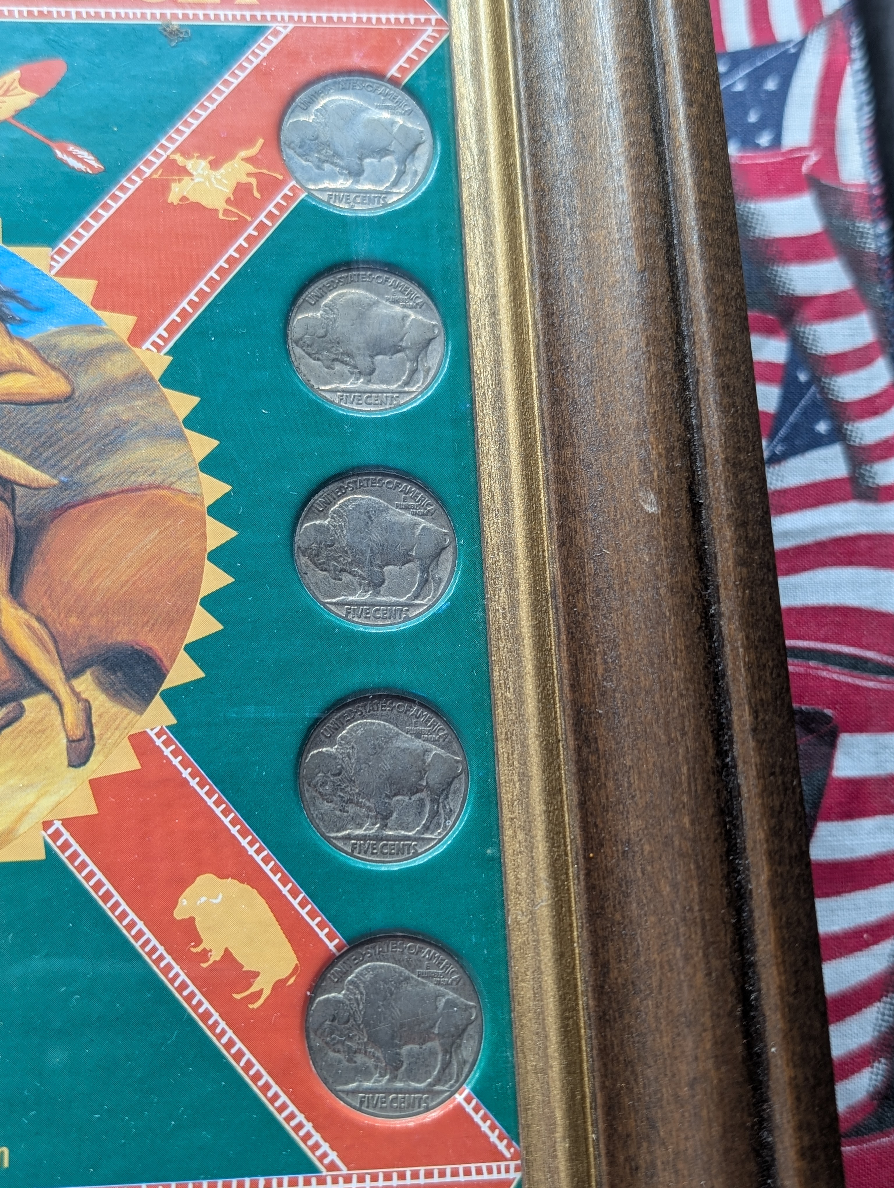 American Frontier Nickel Set - 10 Coin Indian Head Buffalo Nickel Collection, Framed