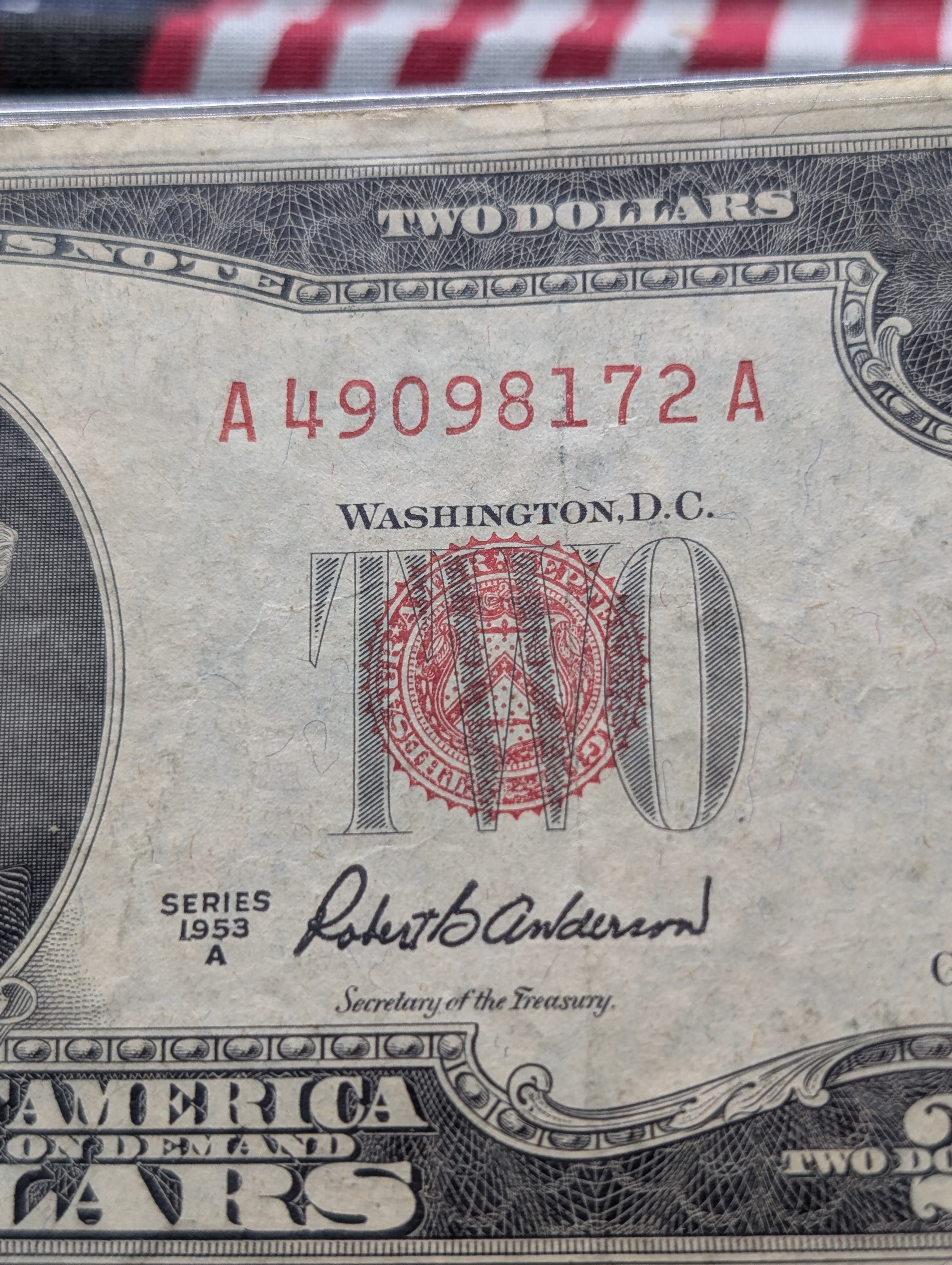 United States Red Seal Currency Collection - 1953 A Series $2 & 1963 Series $5 Note with COA
