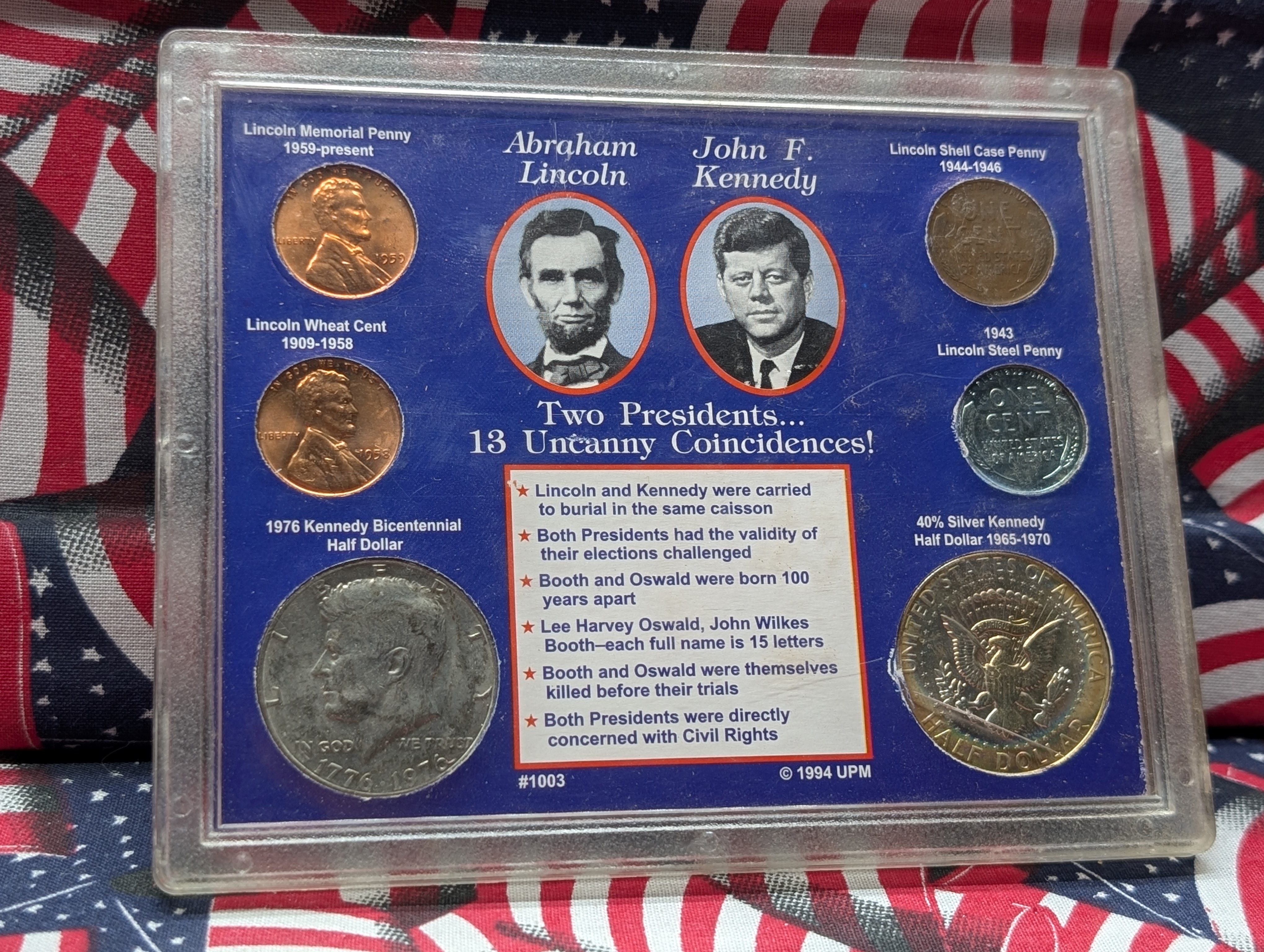 Two Presidents 13 Uncanny Coincidences Coin Set with 6 Coins, Lincoln/ Kennedy
