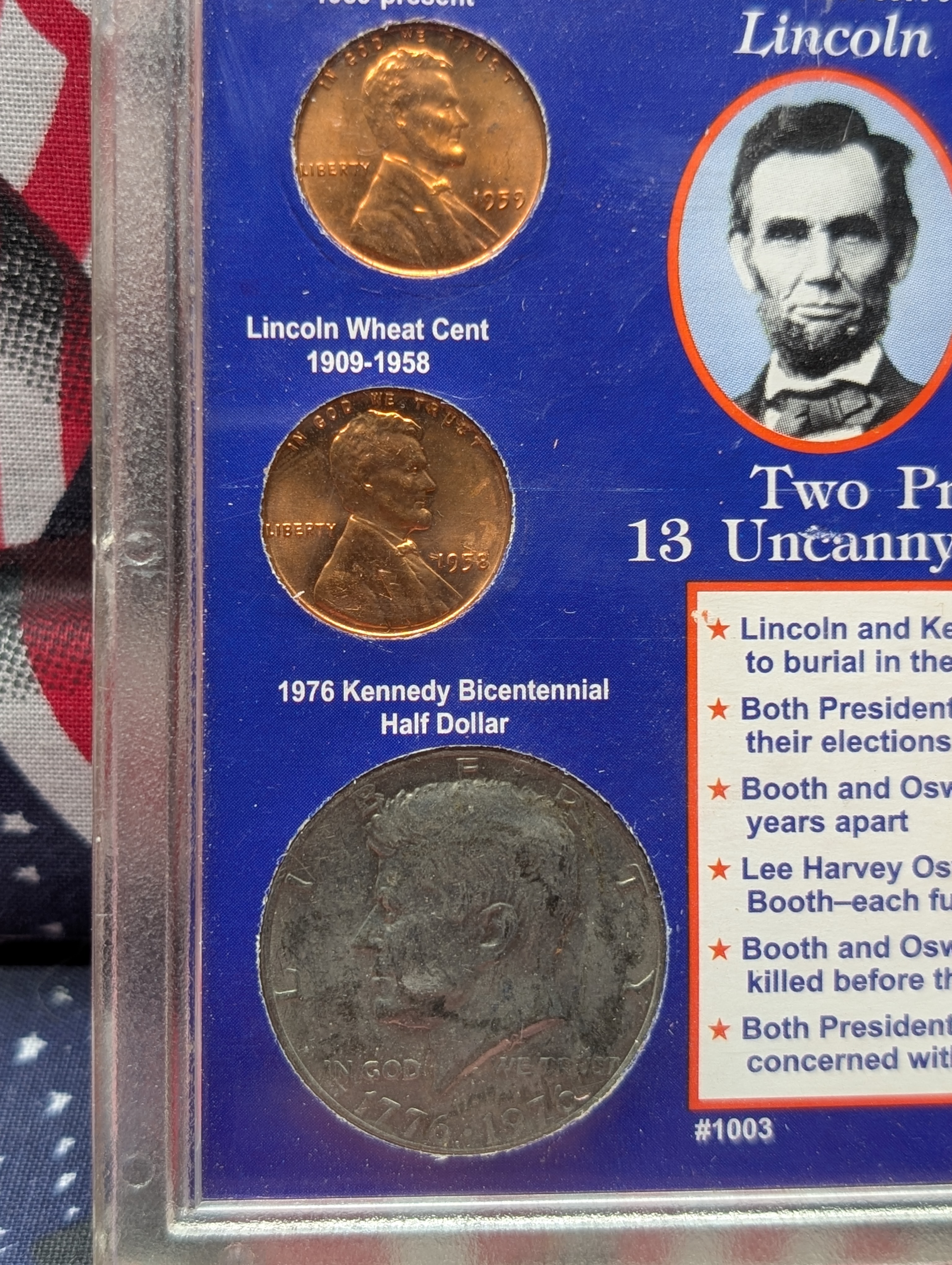 Two Presidents 13 Uncanny Coincidences Coin Set with 6 Coins, Lincoln/ Kennedy