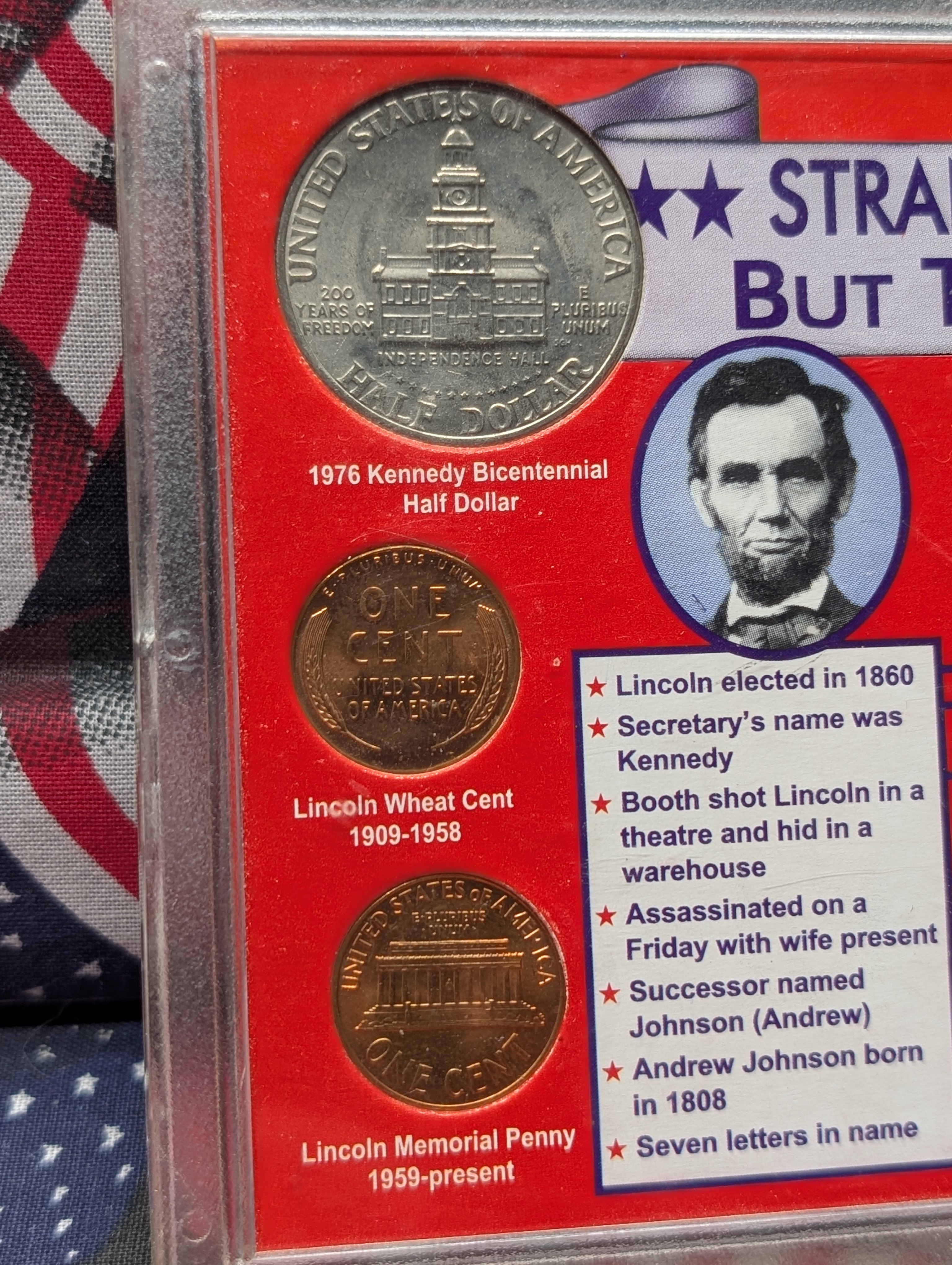Two Presidents 13 Uncanny Coincidences Coin Set with 6 Coins, Lincoln/ Kennedy