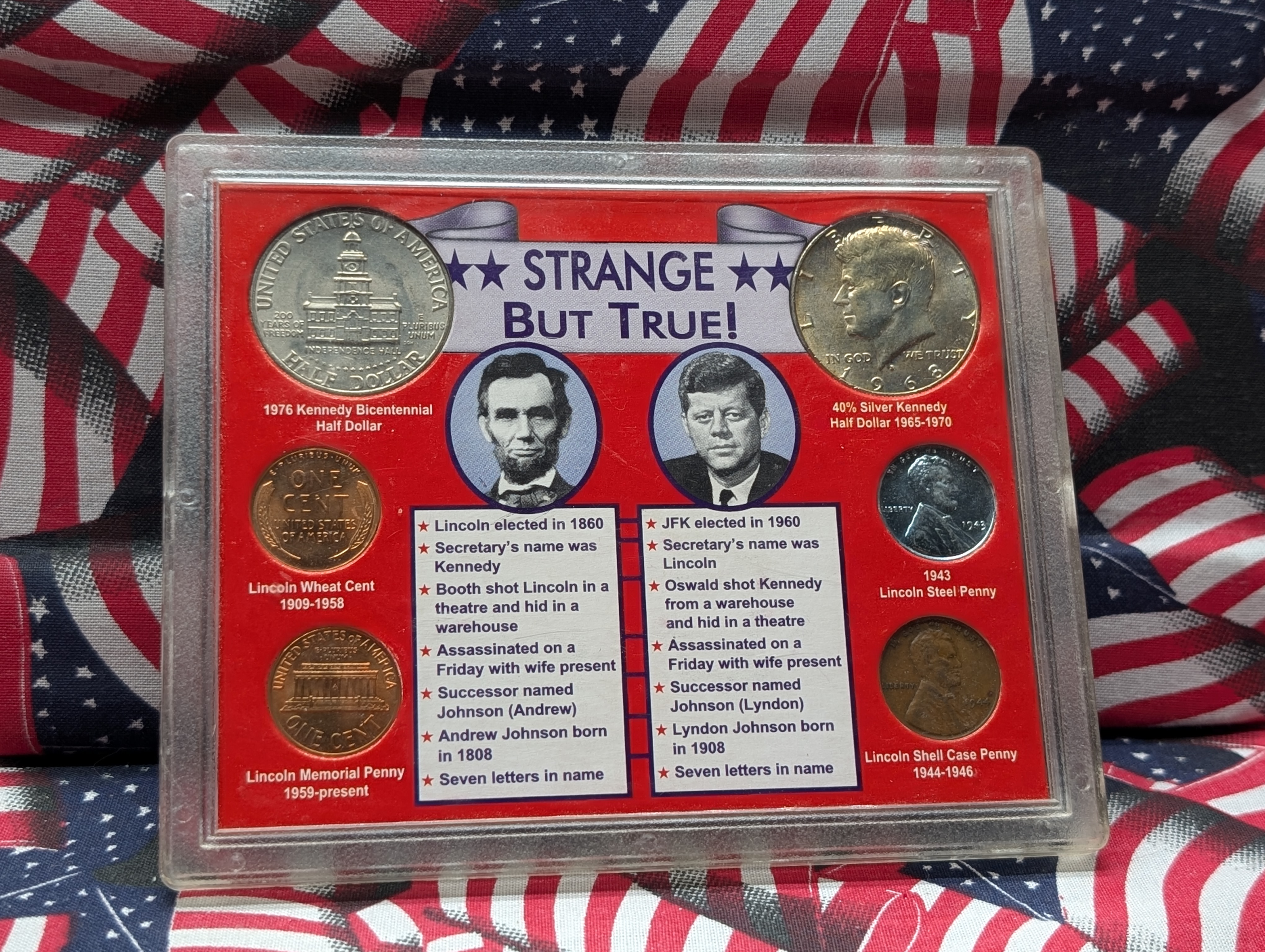 Two Presidents 13 Uncanny Coincidences Coin Set with 6 Coins, Lincoln/ Kennedy