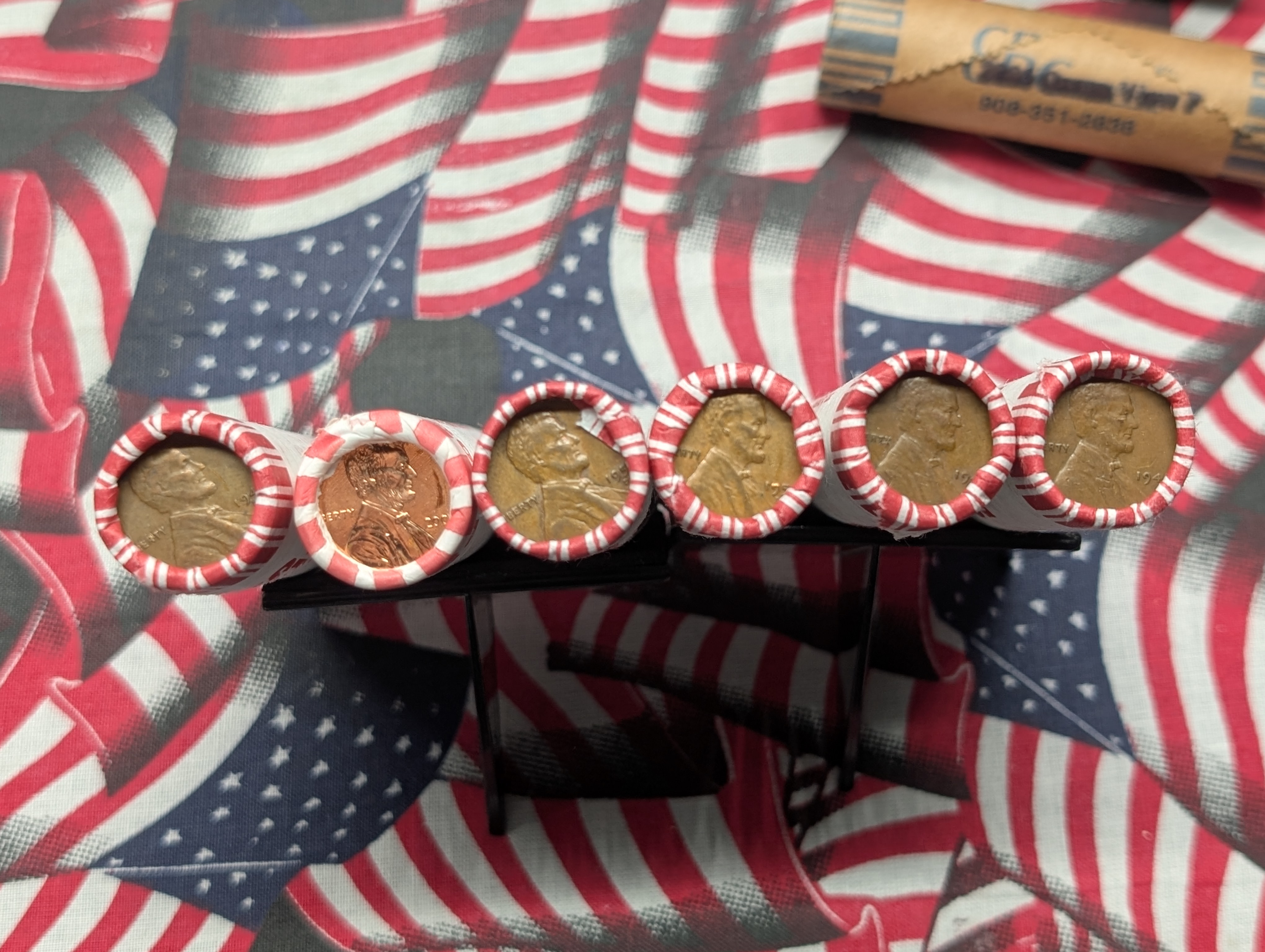 10 Rolls of 2009-P&D Lincoln Cents, 10 Rolls of Mixed Dates Lincoln Wheat Cents, 3 Rolls of 2004-P Keelboat Nickels and 2 Rolls of 2005-P Oc