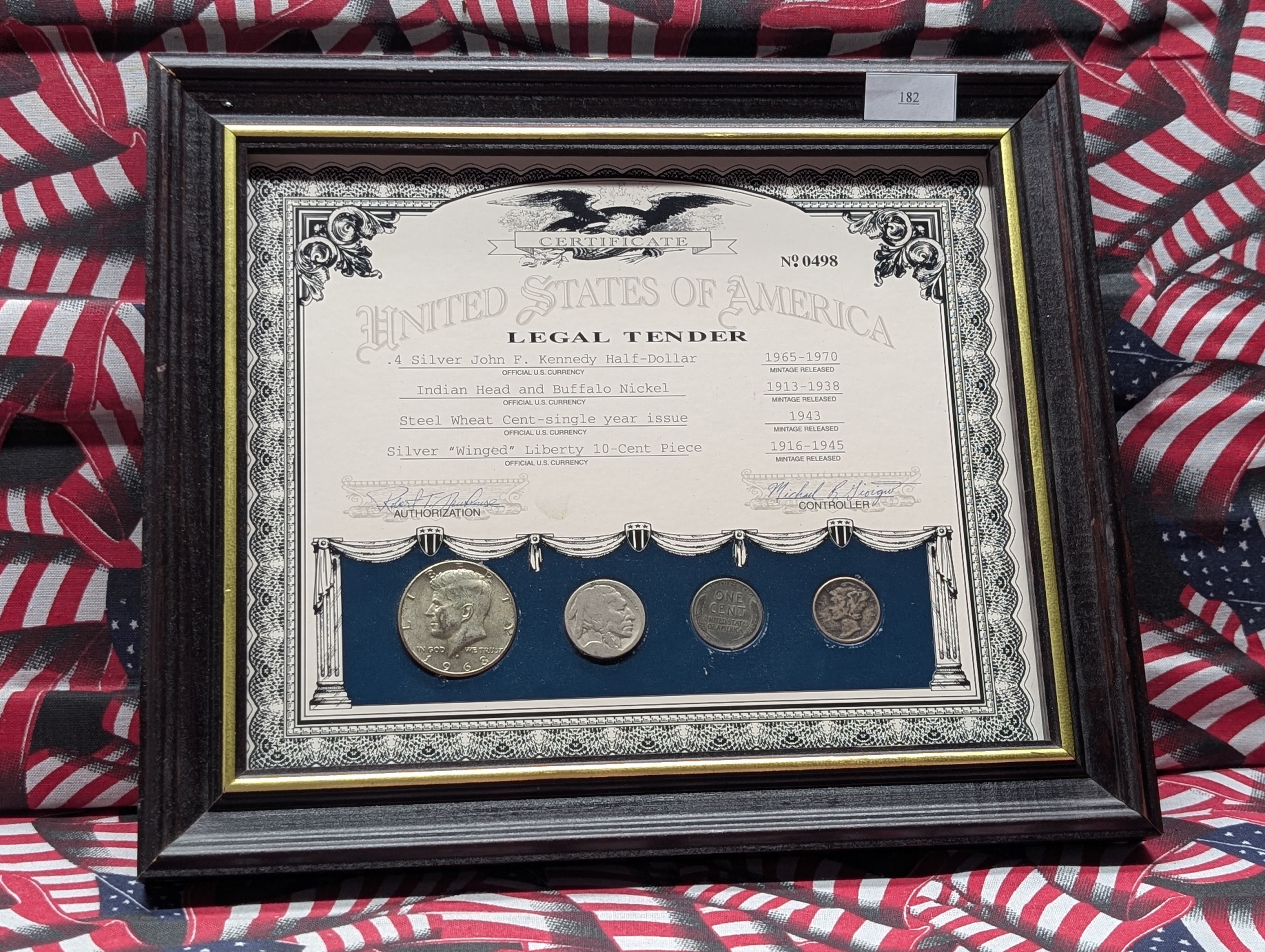 U.S. Legal Tender Collection - Wheat Cent, Buffalo Nickel, 1968-D 40% Silver Kennedy Half Dollar, 1943 Mercury Silver Dime