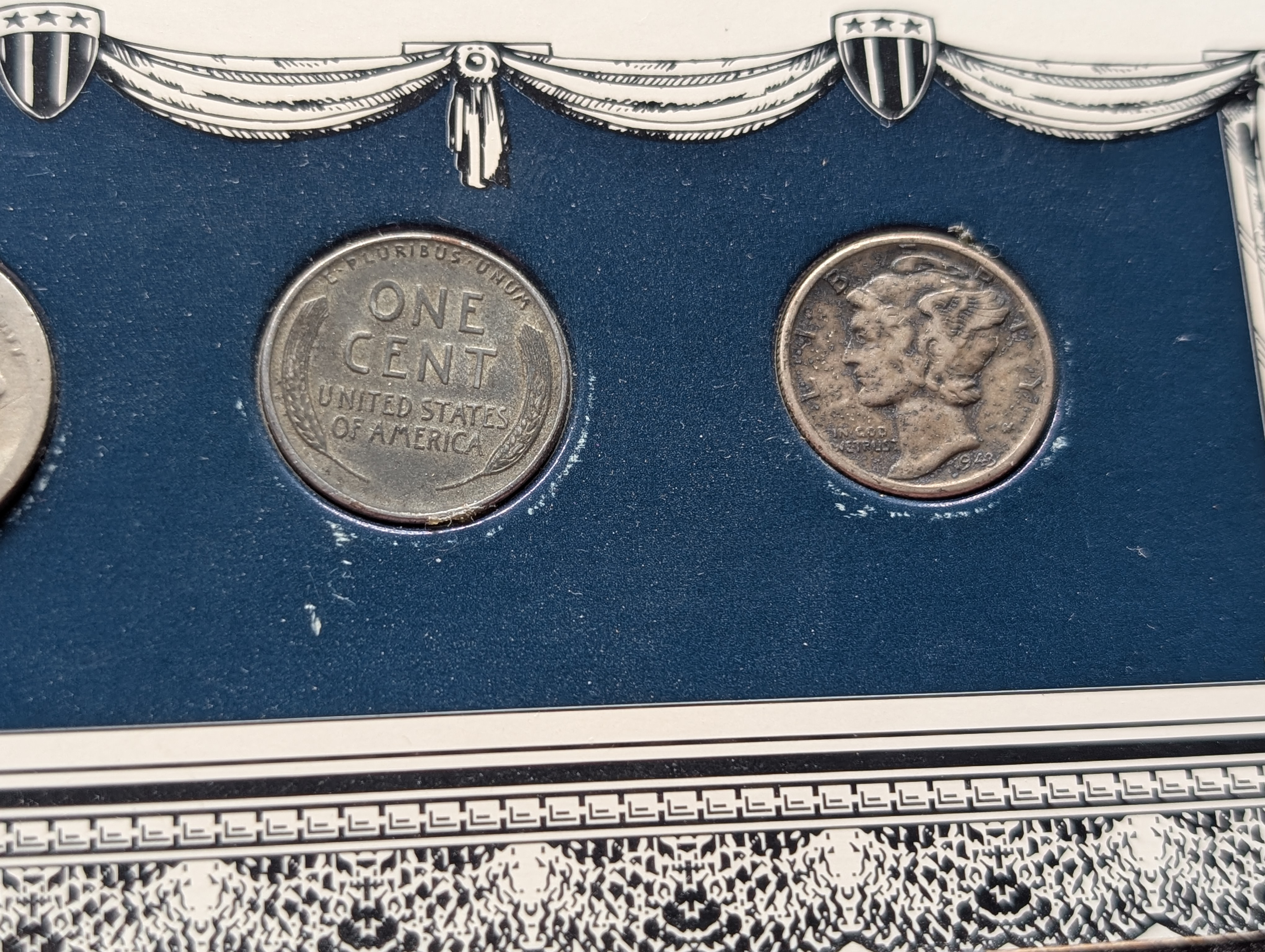 U.S. Legal Tender Collection - Wheat Cent, Buffalo Nickel, 1968-D 40% Silver Kennedy Half Dollar, 1943 Mercury Silver Dime