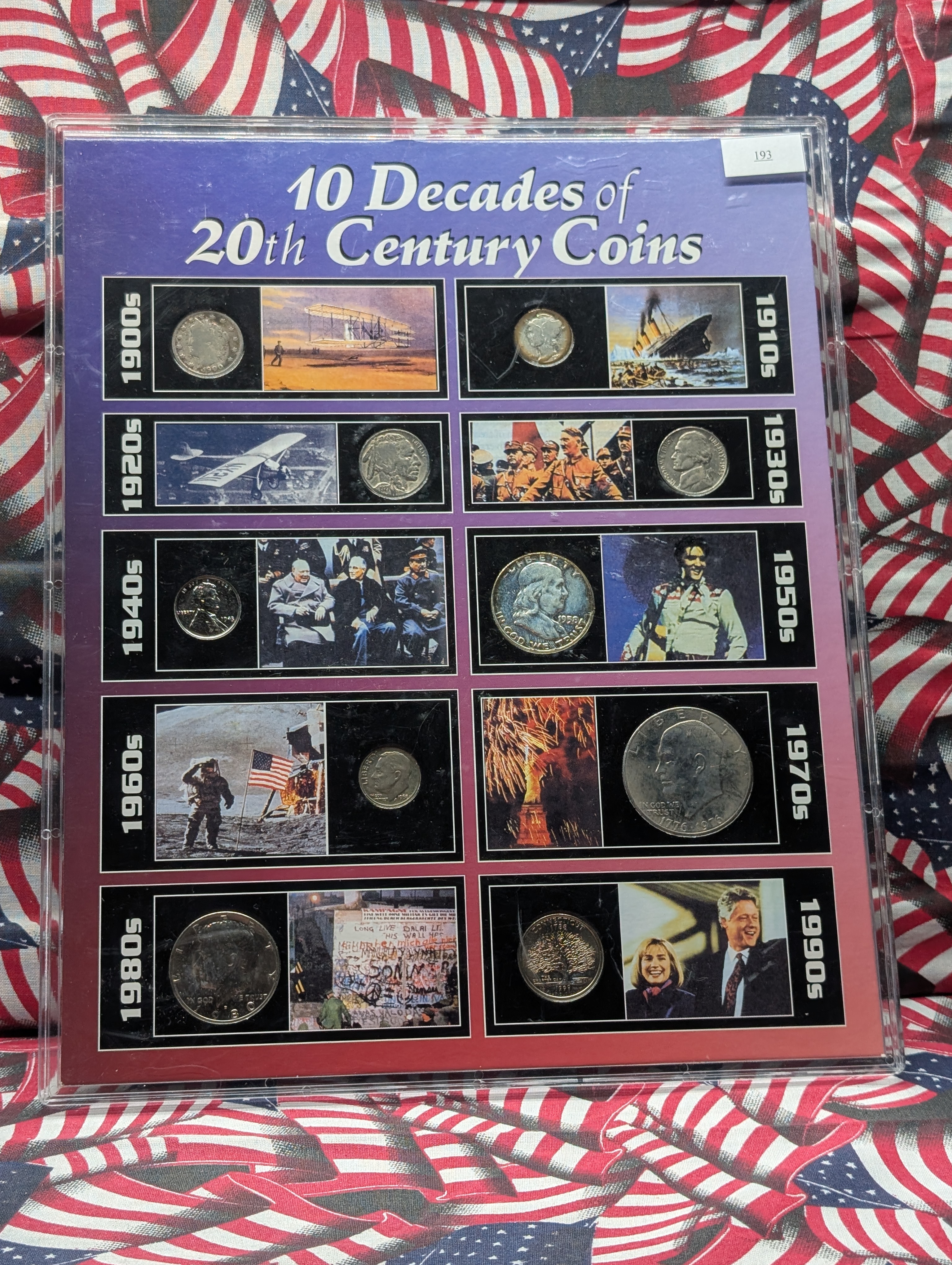 10 Decades of 20th Century Coins, Includes Two 90% Silver Coins - 1917 Mercury Dime, 1958 Franklin Half Dollar