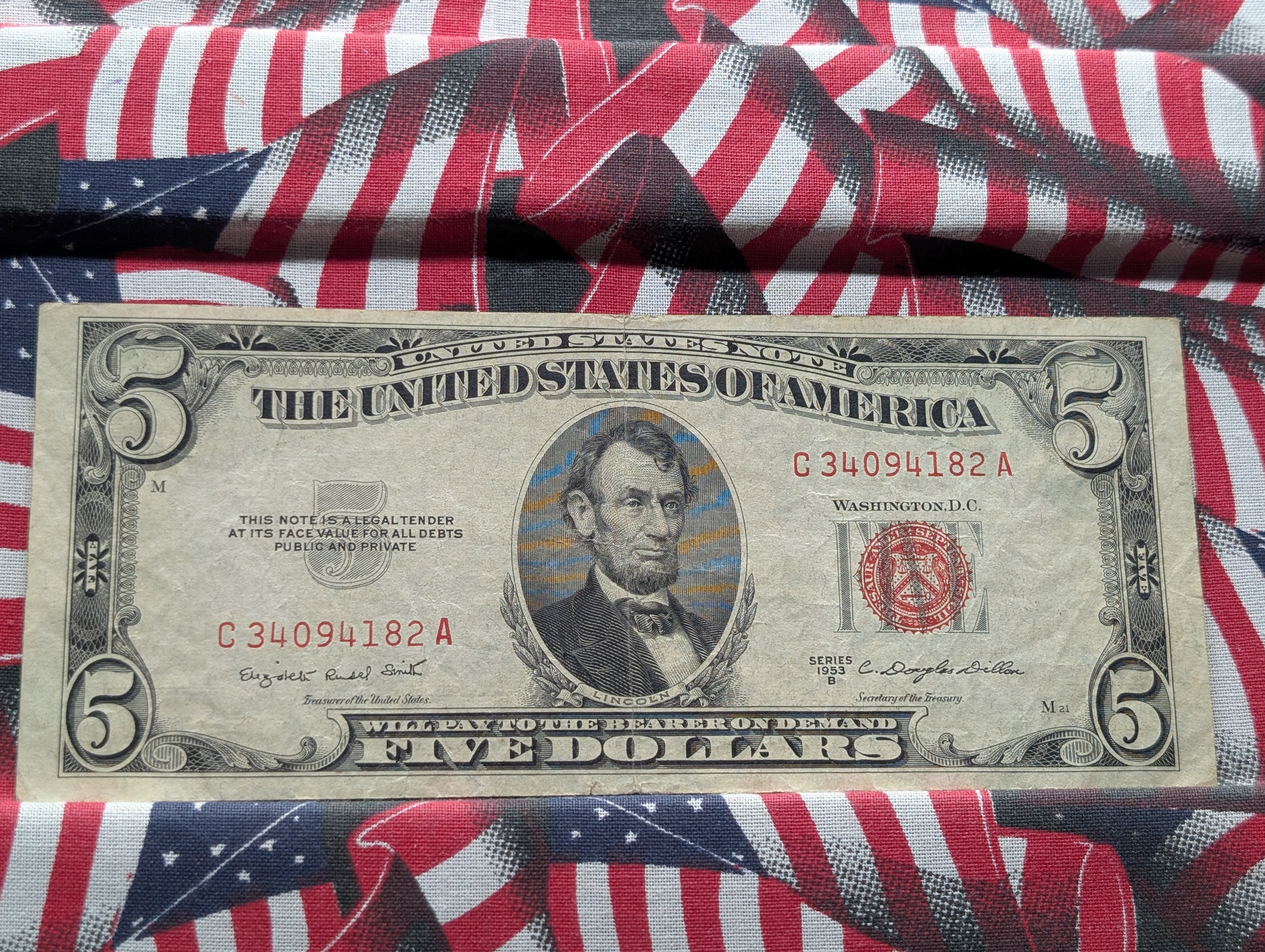 United States Red Seal Currency Collection - 1953 A Series $2 & 1953 B Series $5 Notes with COA