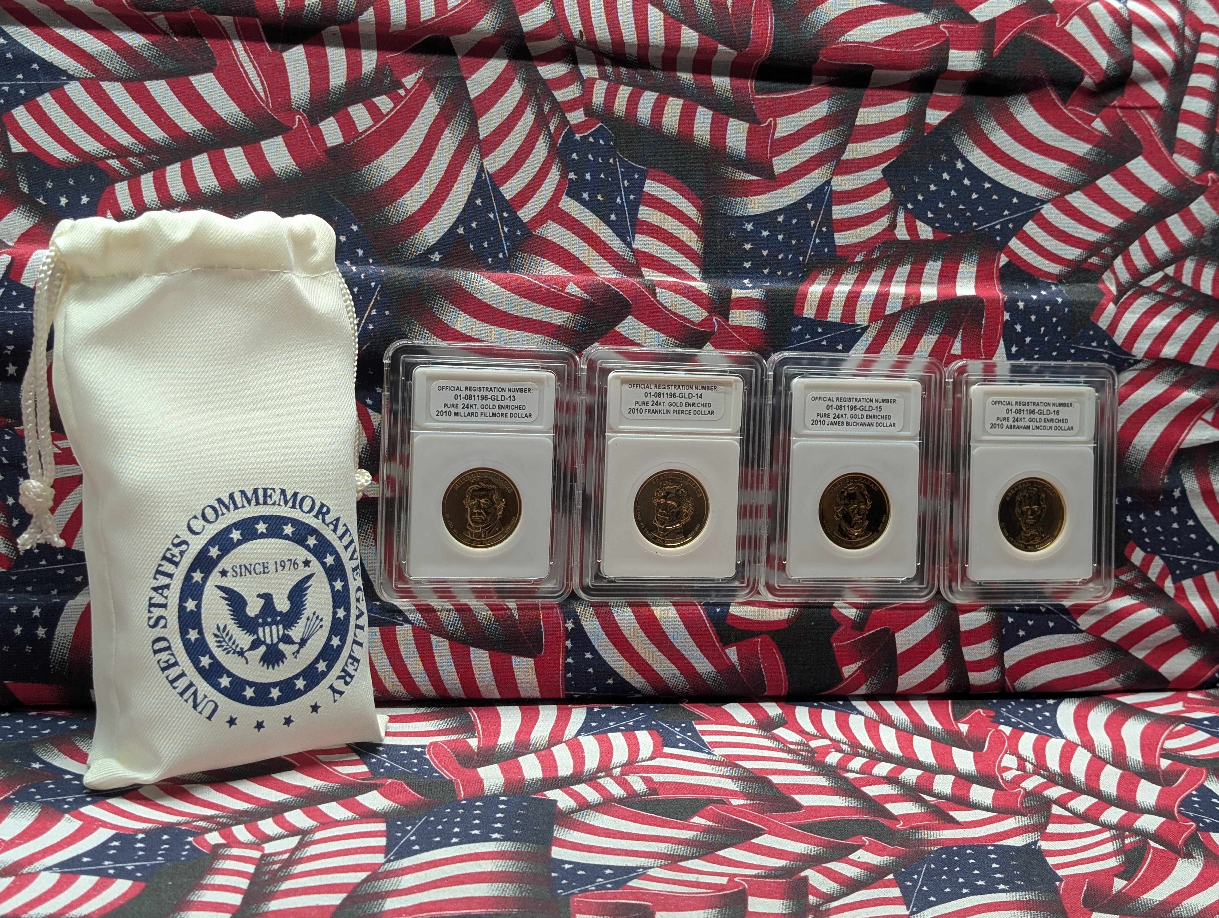 2010 U.S. Commemorative Gallery Presidential Dollar Set - 4 Slabbed Coins - Millard Fillmore, Franklin Pierce, James Buchanan and Abraham Li