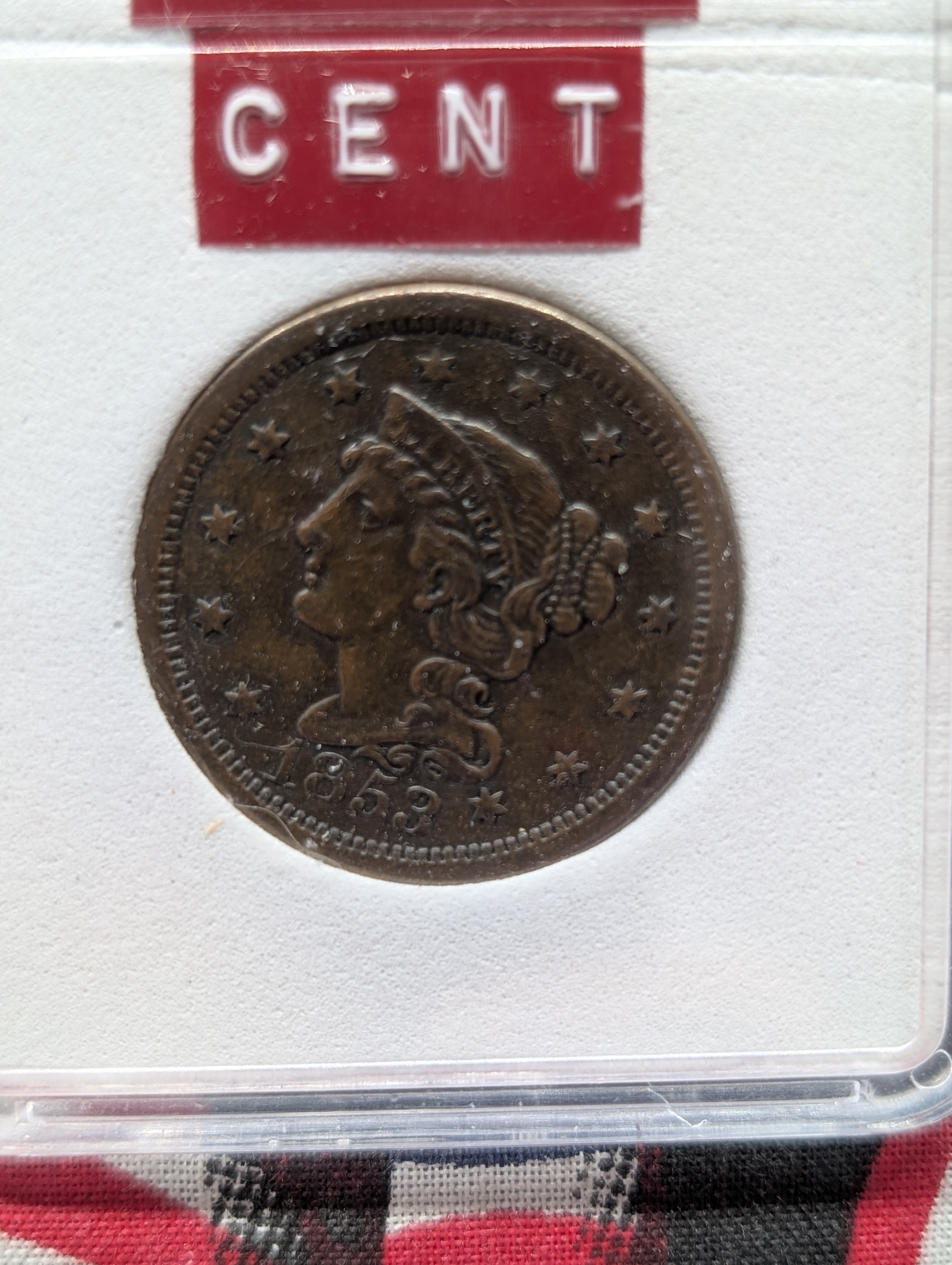 1853 Braided Hair Large Cent - Slabbed