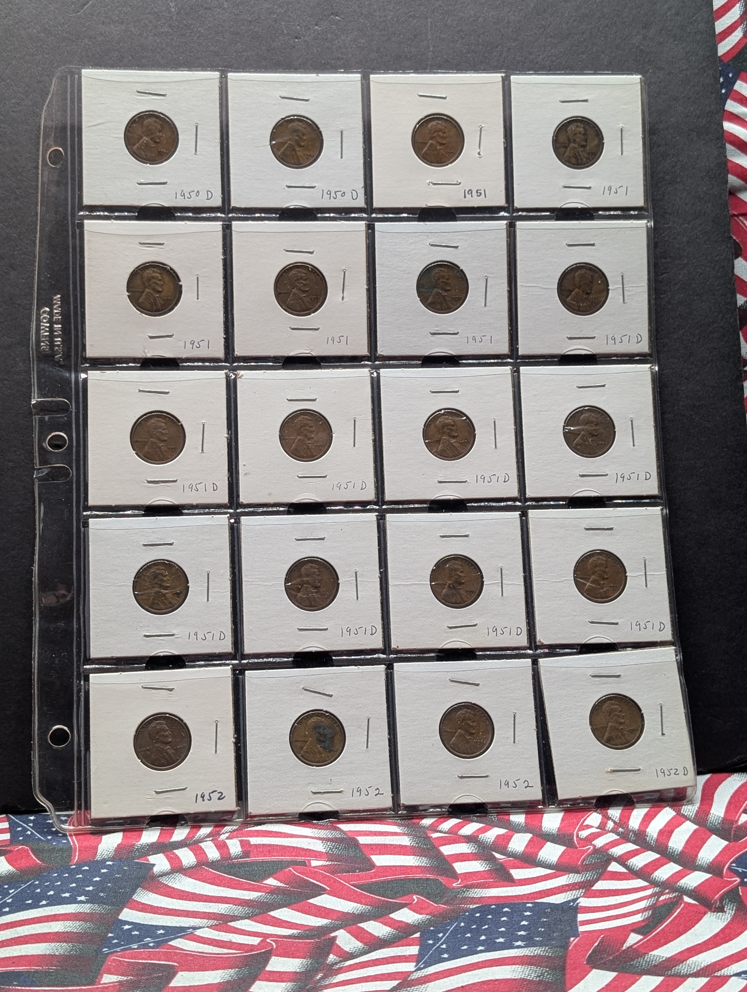 Full Binder Page of Lincoln Wheat Cents - 20 Coins