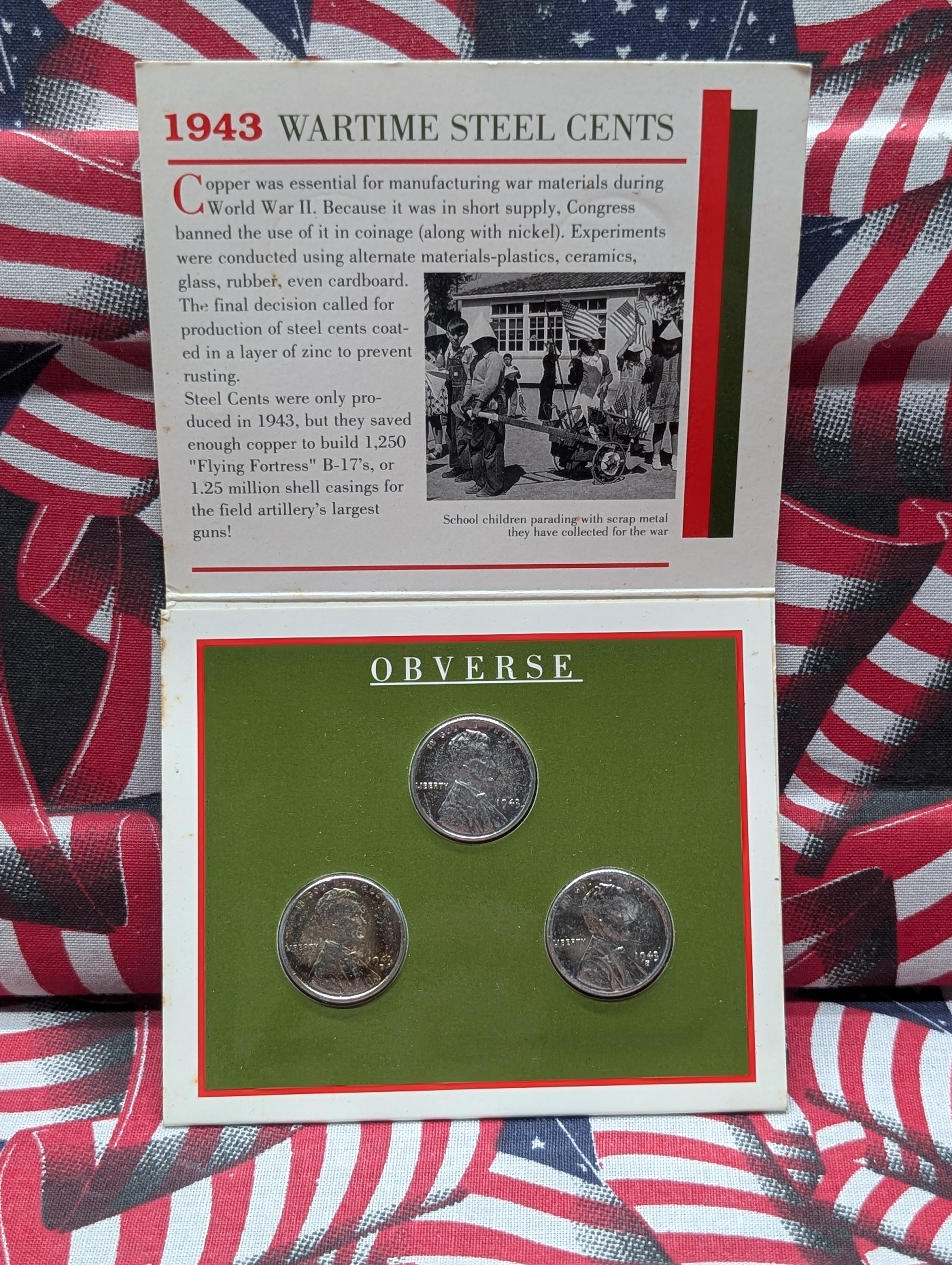 1943-P, D, & S Wartime Steel Lincoln Wheat Cents Collection - 3 Steel Pennies