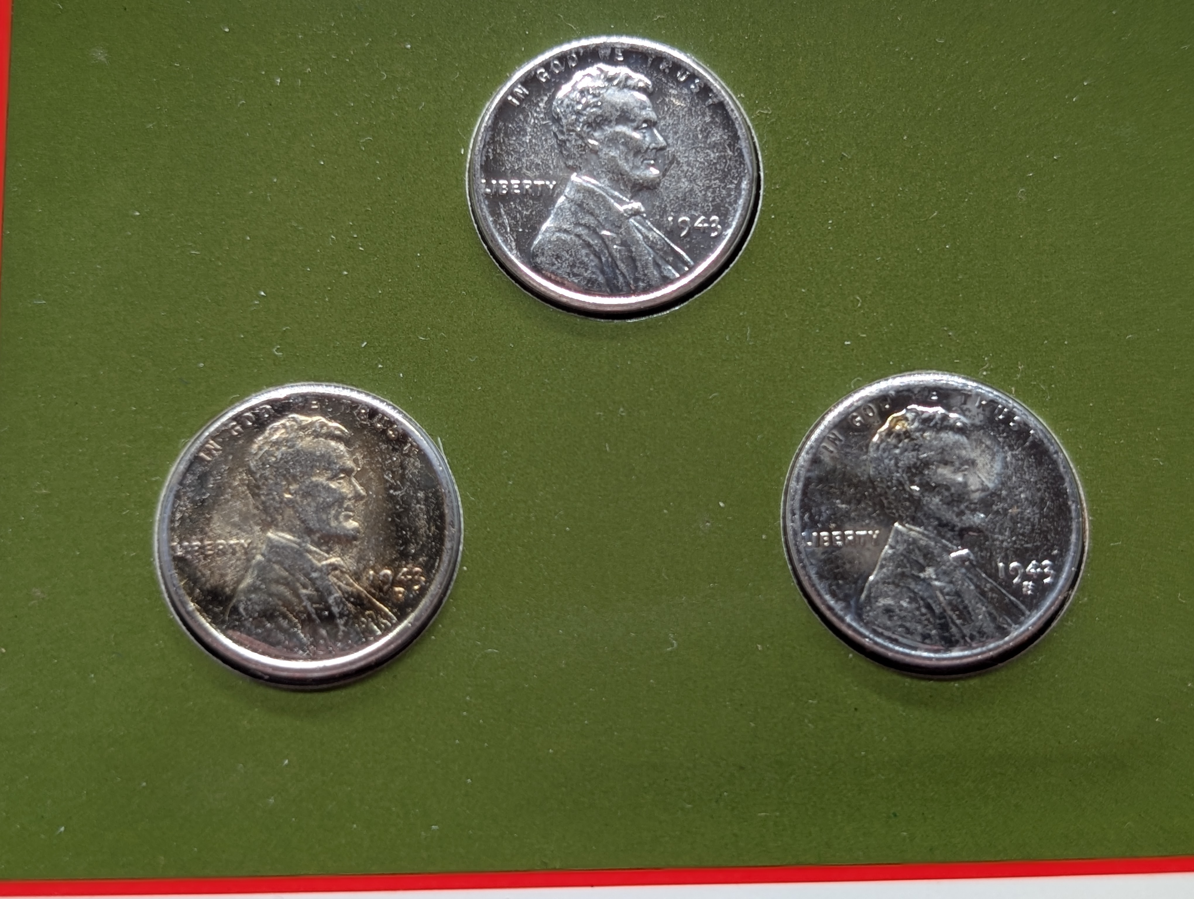 1943-P, D, & S Wartime Steel Lincoln Wheat Cents Collection - 3 Steel Pennies