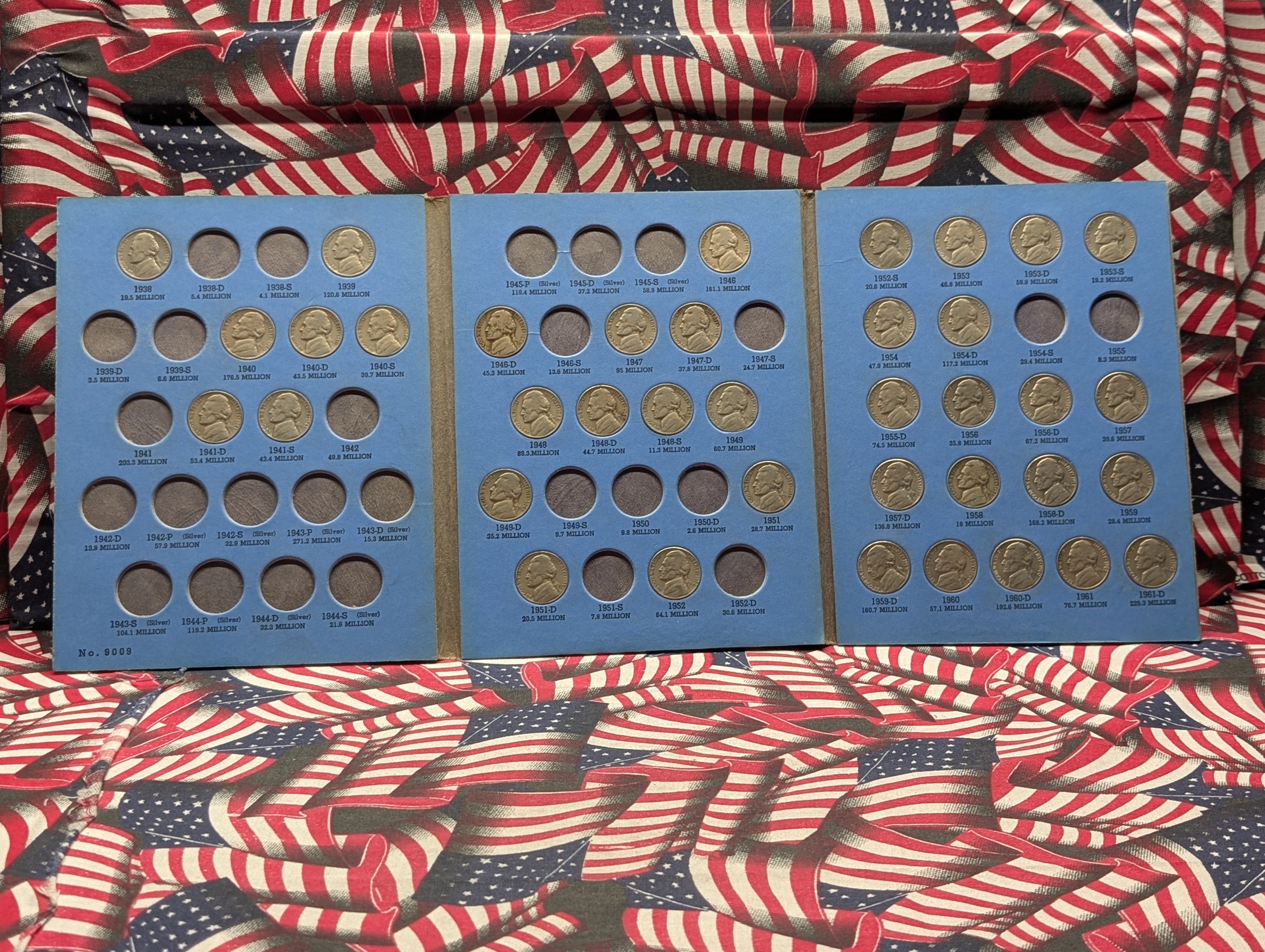 Partial 1938 to 1961 Jefferson Nickel Collection - 38 Coins in Whitman Folder