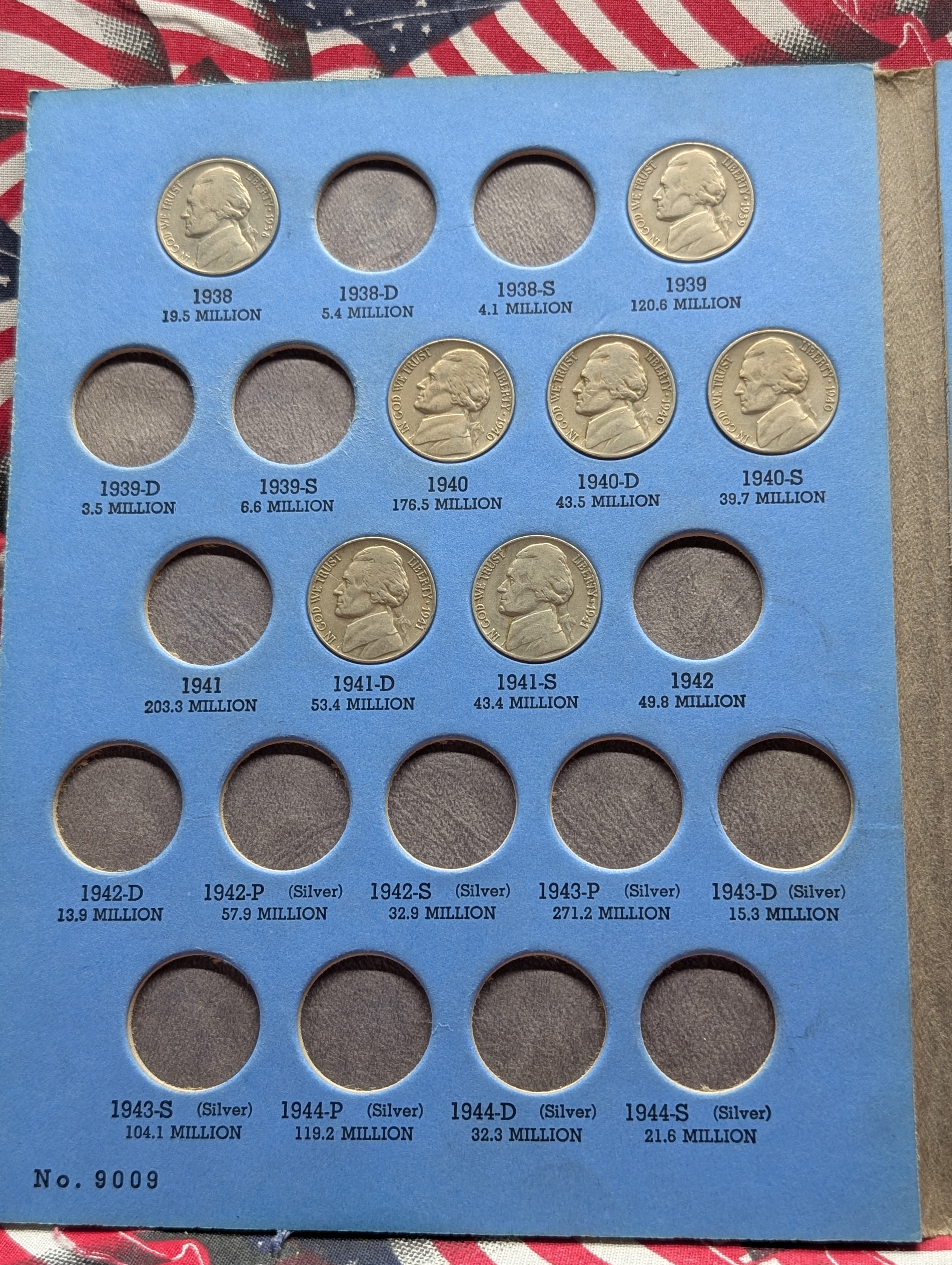 Partial 1938 to 1961 Jefferson Nickel Collection - 38 Coins in Whitman Folder