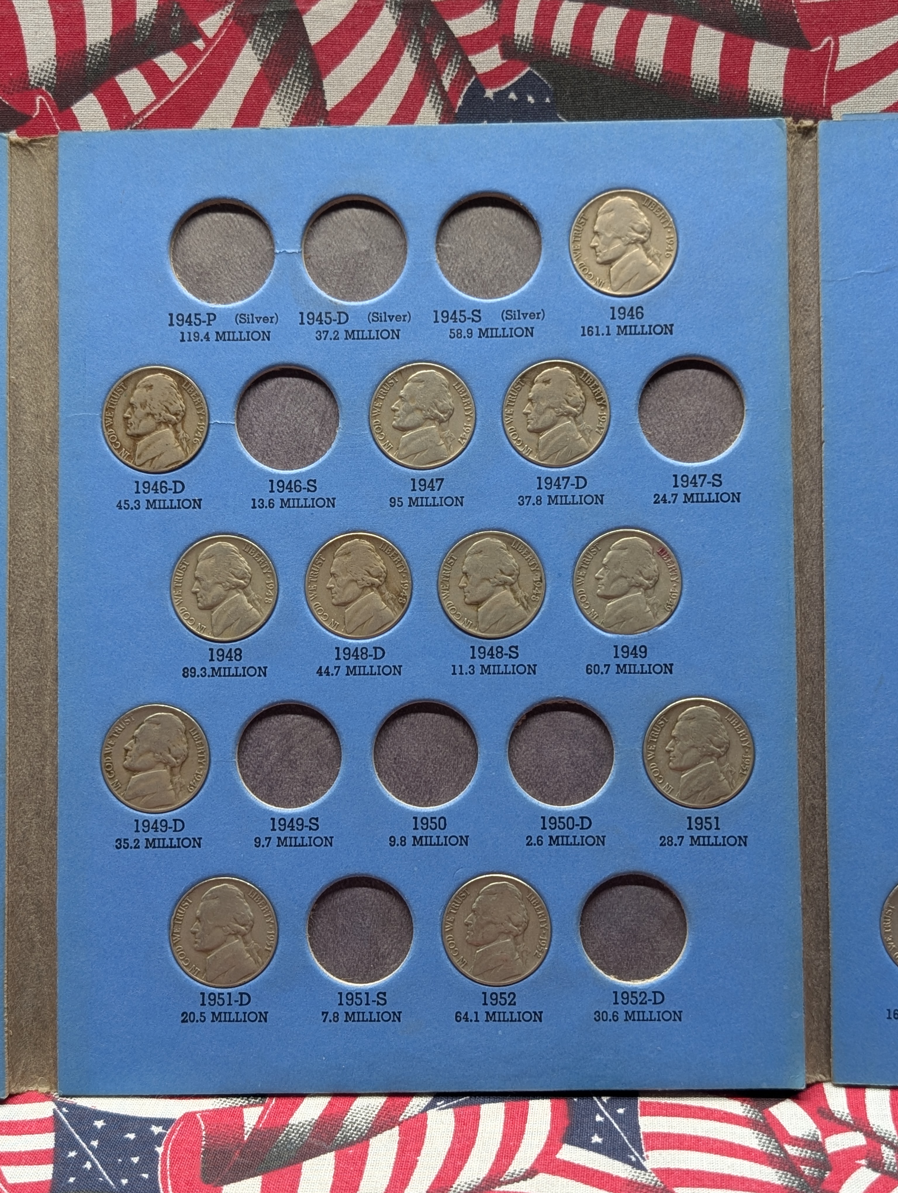 Partial 1938 to 1961 Jefferson Nickel Collection - 38 Coins in Whitman Folder