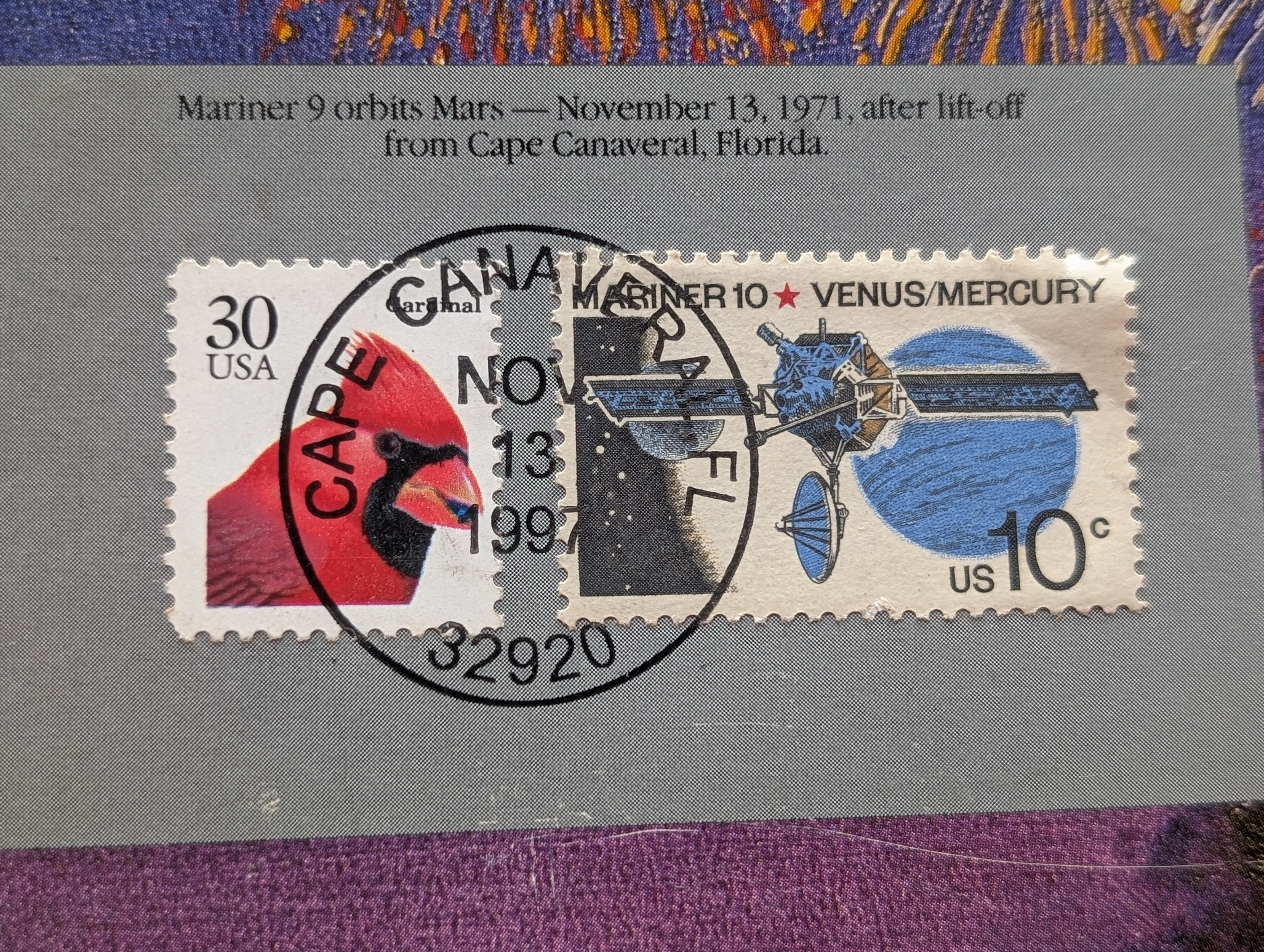 1971-P&D U.S. Mint Set with S Mint Mark Cent and Info Card Including 2 Stamps