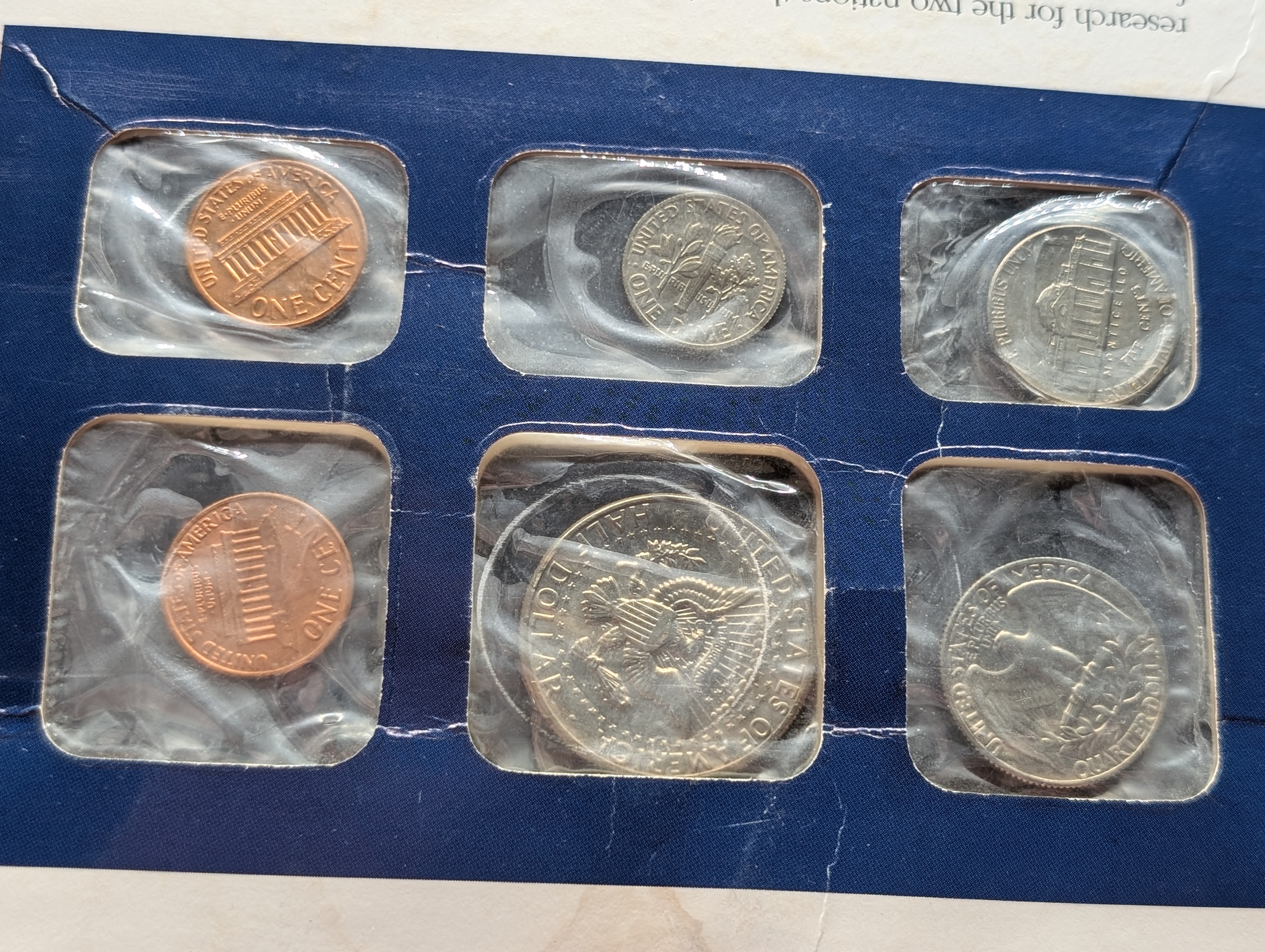 1971-P&D U.S. Mint Set with S Mint Mark Cent and Info Card Including 2 Stamps