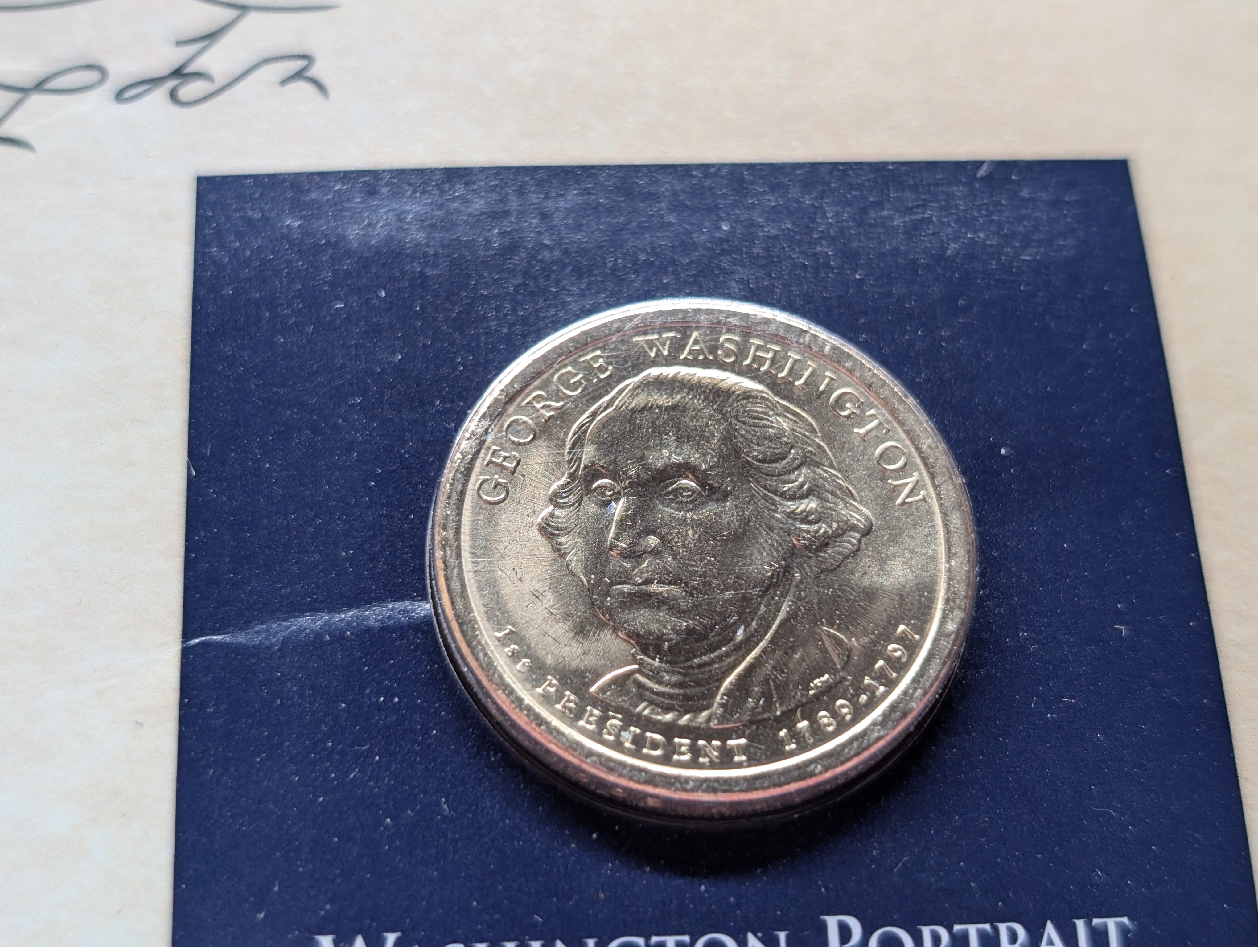 2007-P George Washington & John Adams Presidential Dollar and Stamps with Infocard in Binder Page