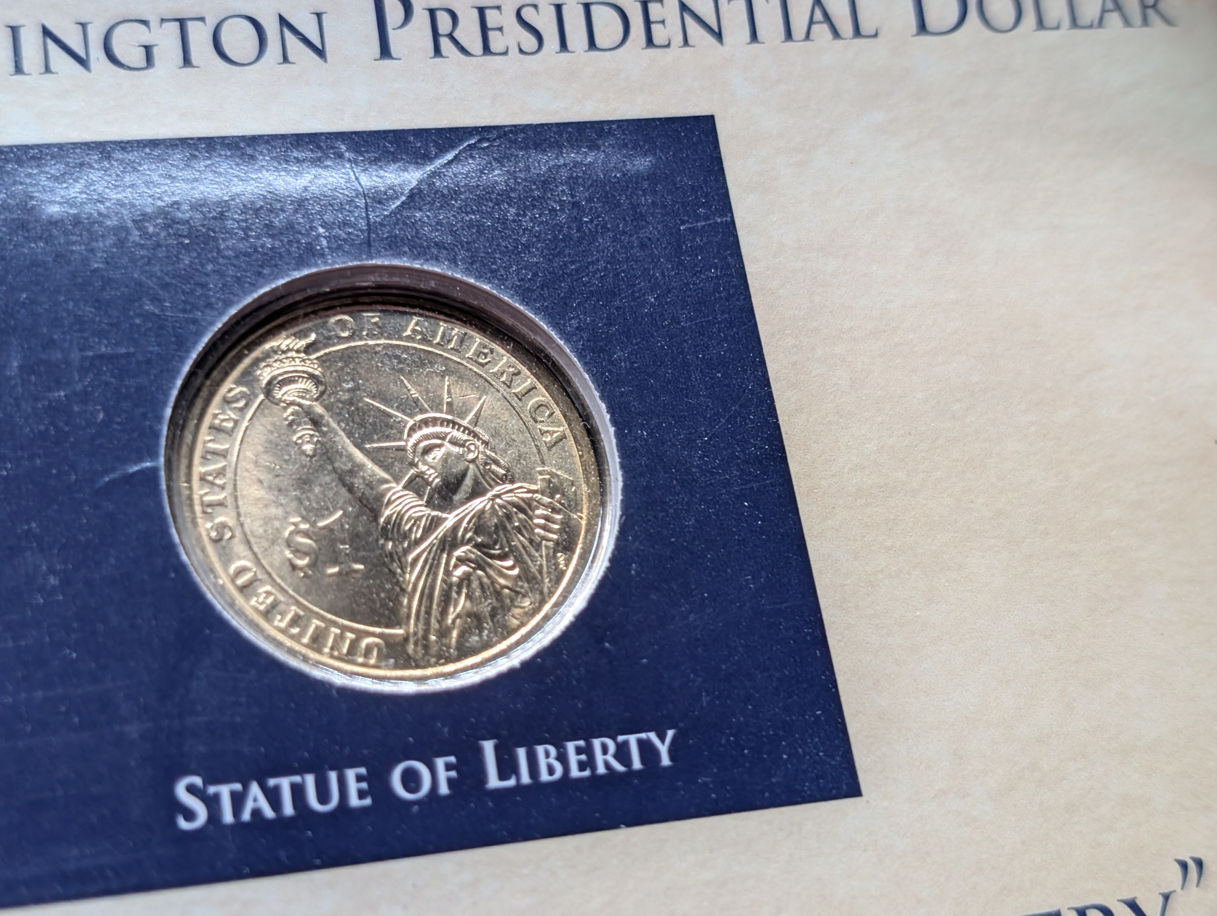 2007-P George Washington & John Adams Presidential Dollar and Stamps with Infocard in Binder Page