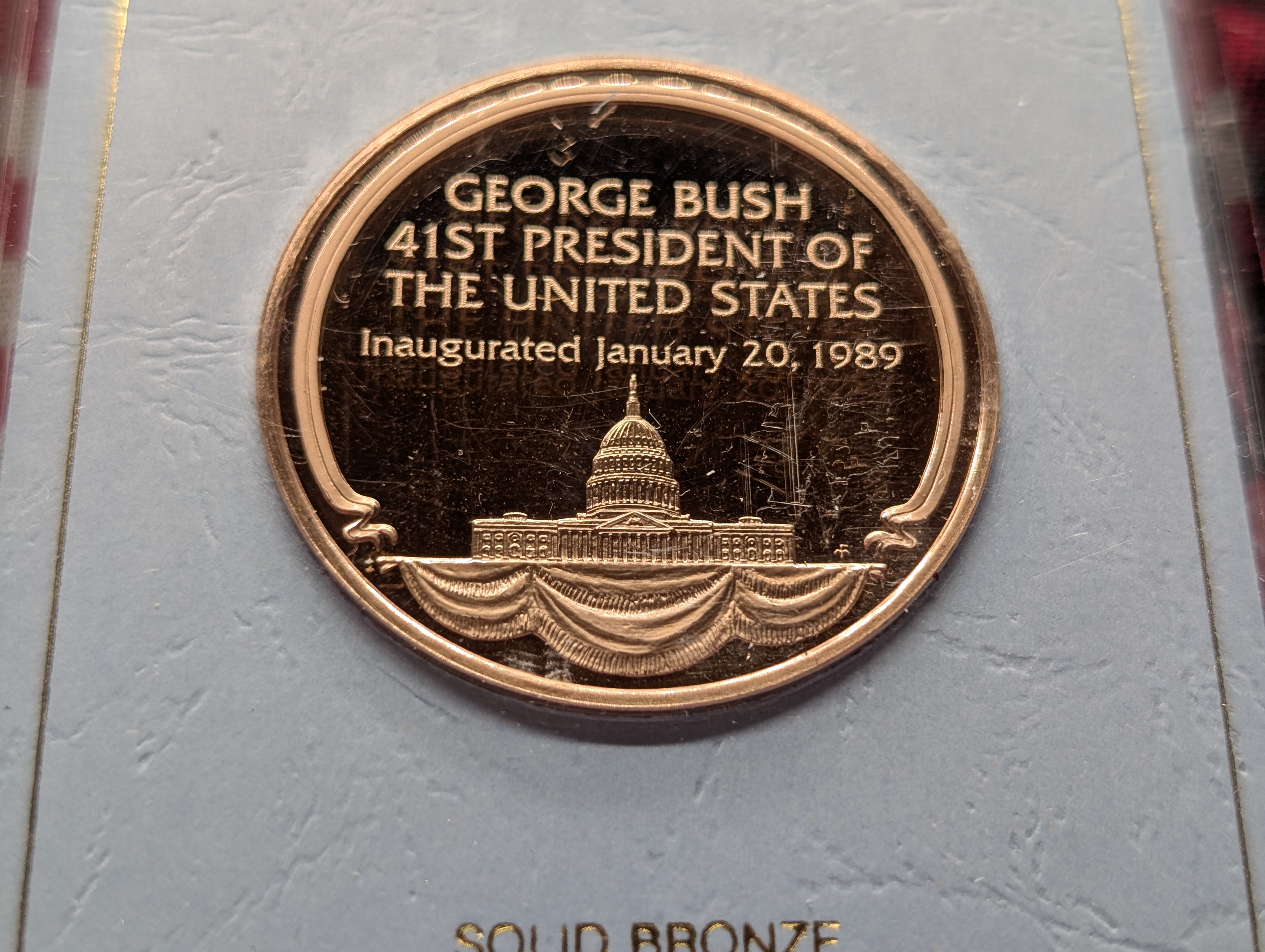 1989 Presidential Inaugural Eyewitness Comm. Limited Edition George Bush Solid Bronze Medal