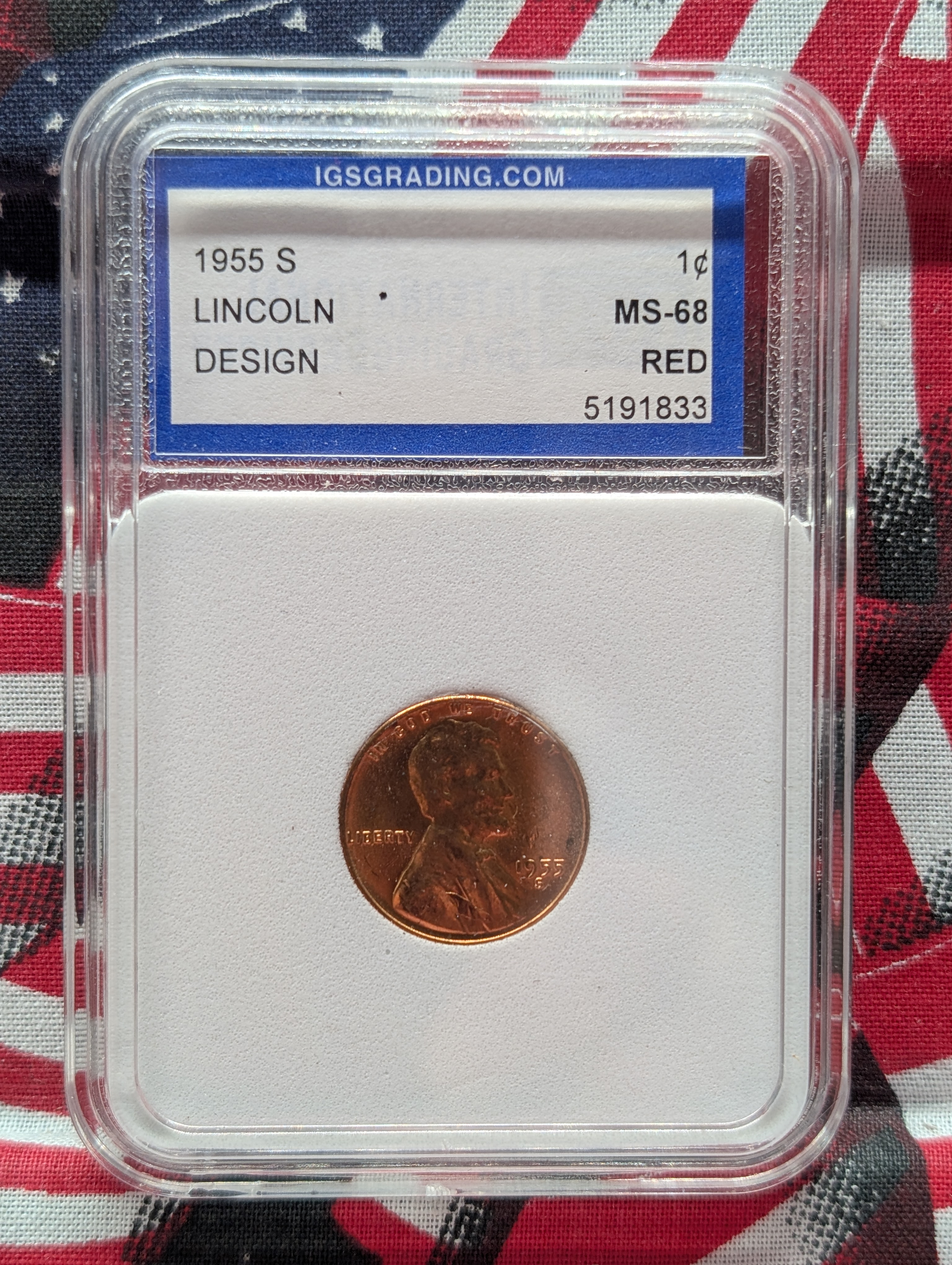 1955-S Lincoln Wheat Cent IGS MS 68 RED