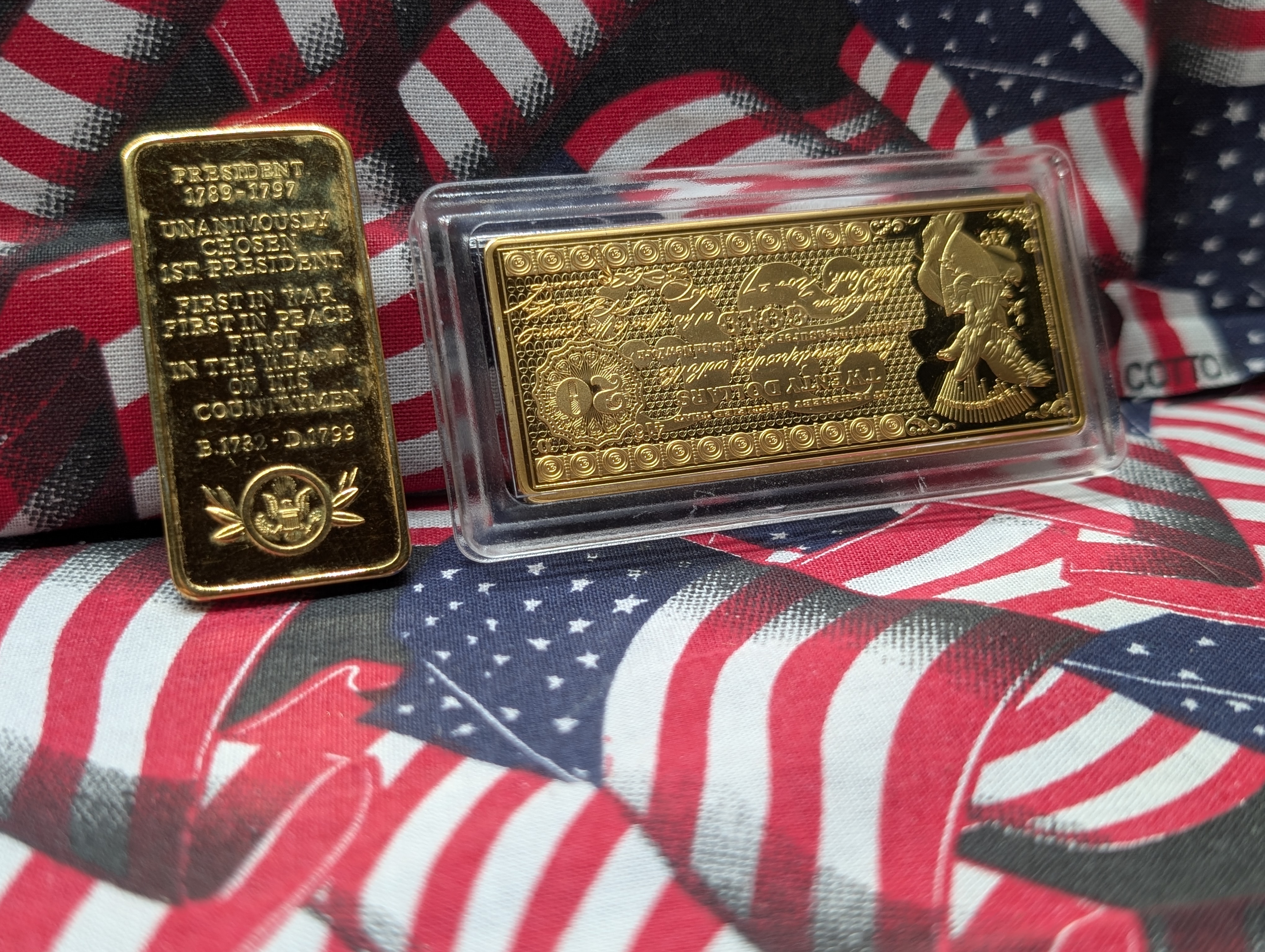 (10) Assorted Gold Plated Bars, Replicas and Medals