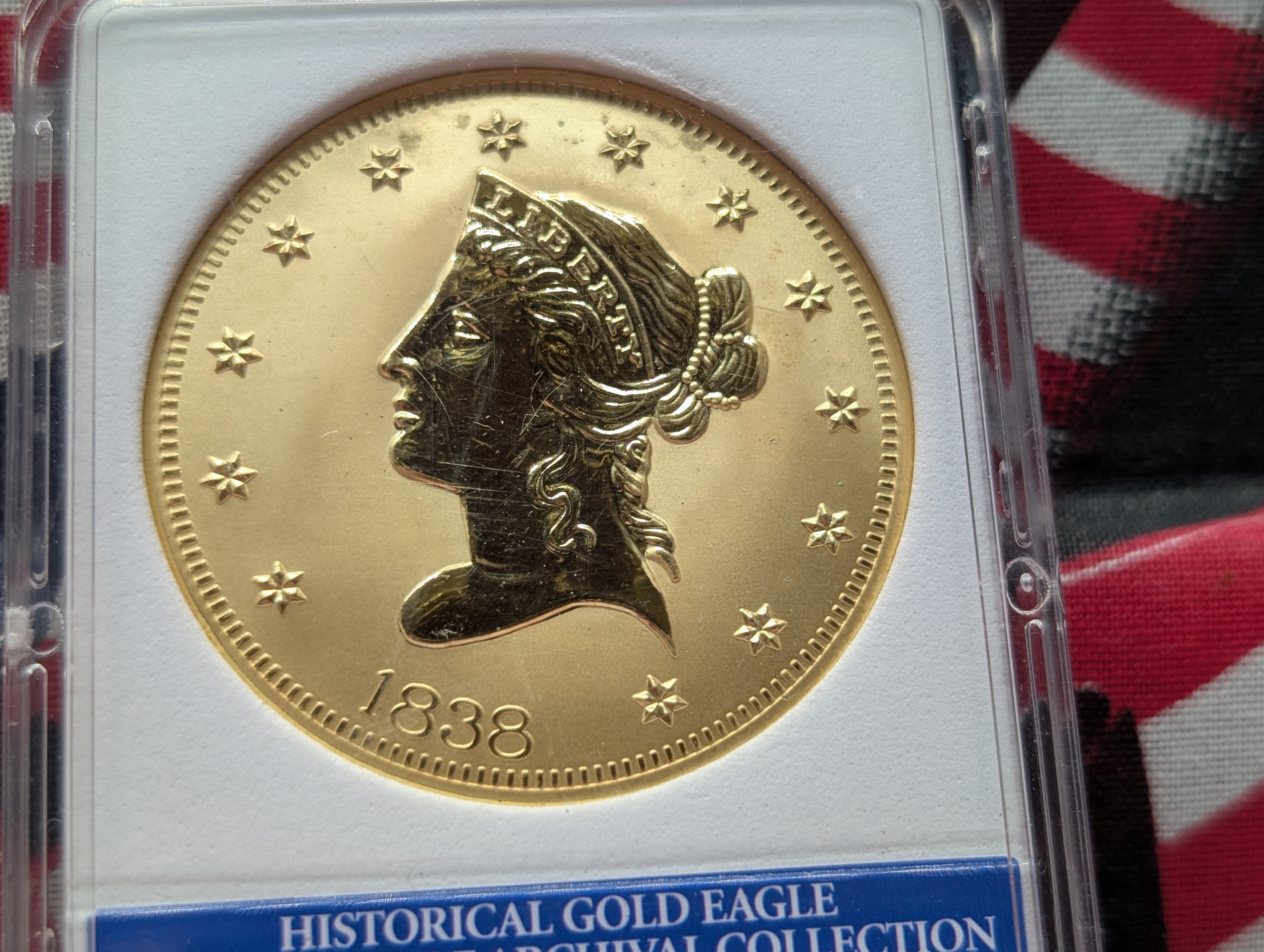 American Mint 1838 Liberty Head Gold Eagle Reverse Proof Replica Coin 24kt Layered
