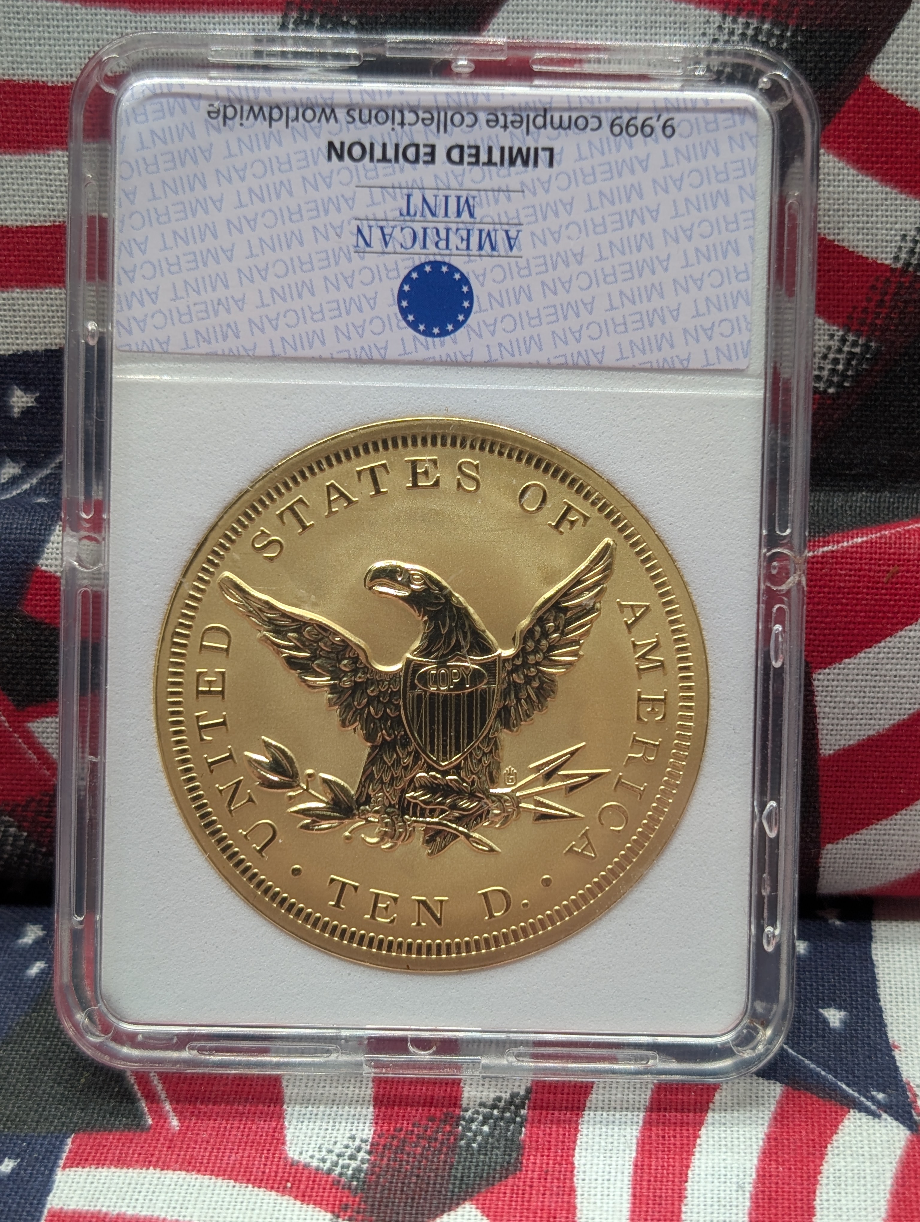 American Mint 1838 Liberty Head Gold Eagle Reverse Proof Replica Coin 24kt Layered