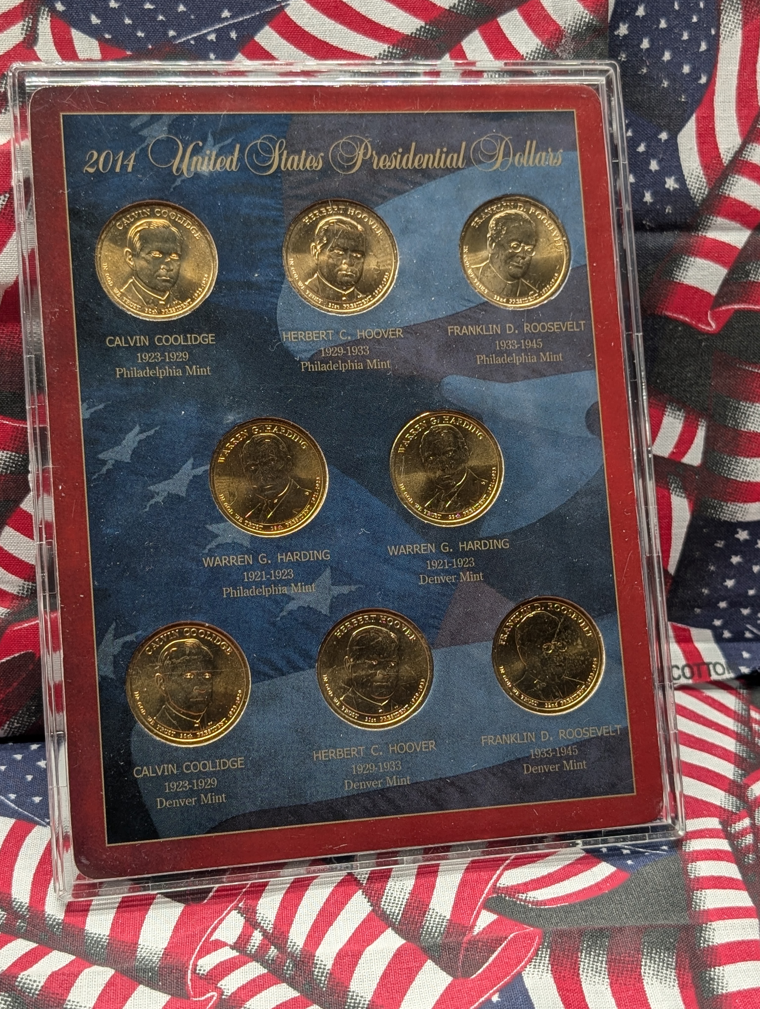 2013 & 2014 Collection of Presidential Dollars in Wooden Display Boxes w/ COA (2 Sets) 16 Coins Total