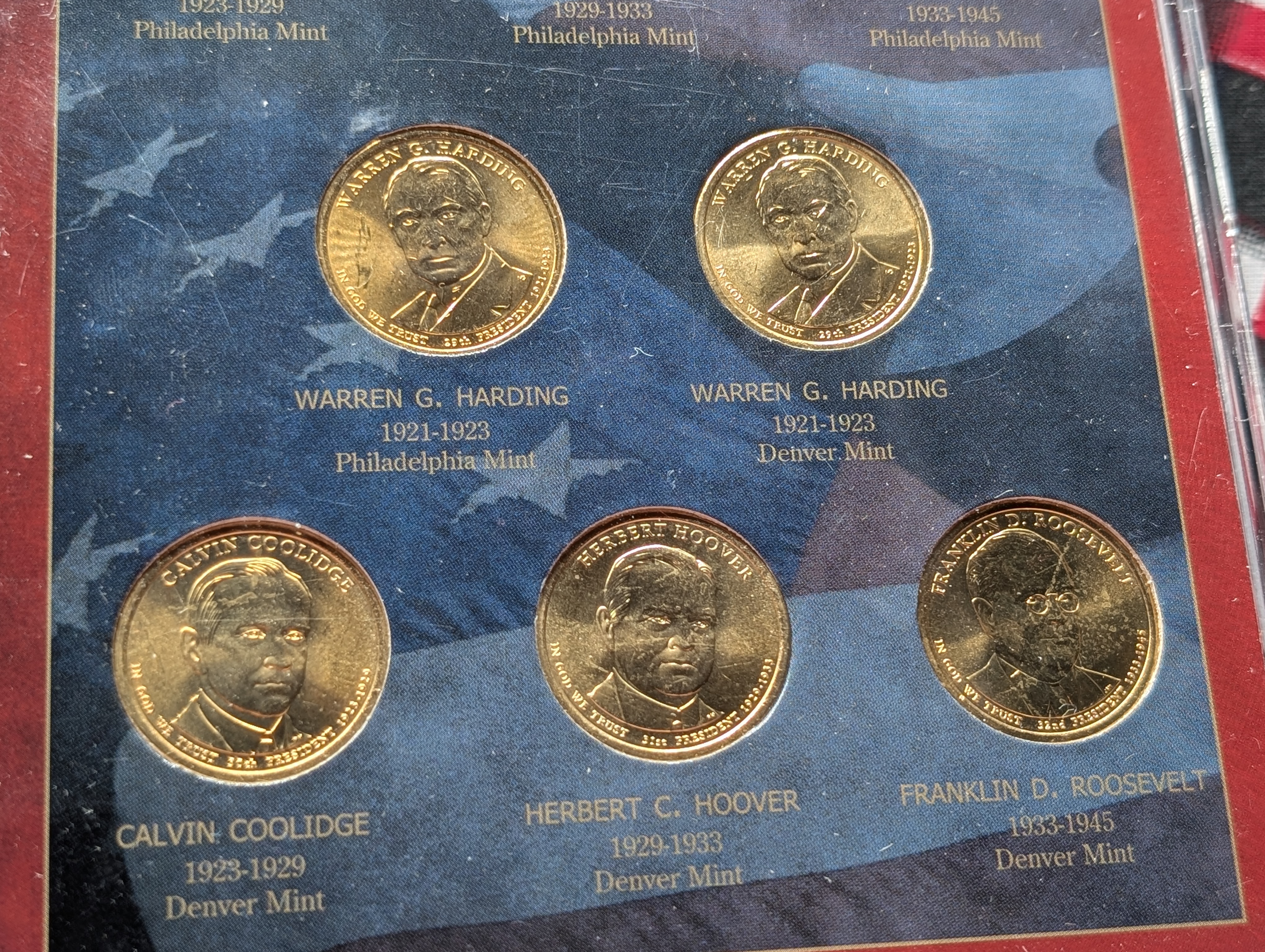 2013 & 2014 Collection of Presidential Dollars in Wooden Display Boxes w/ COA (2 Sets) 16 Coins Total